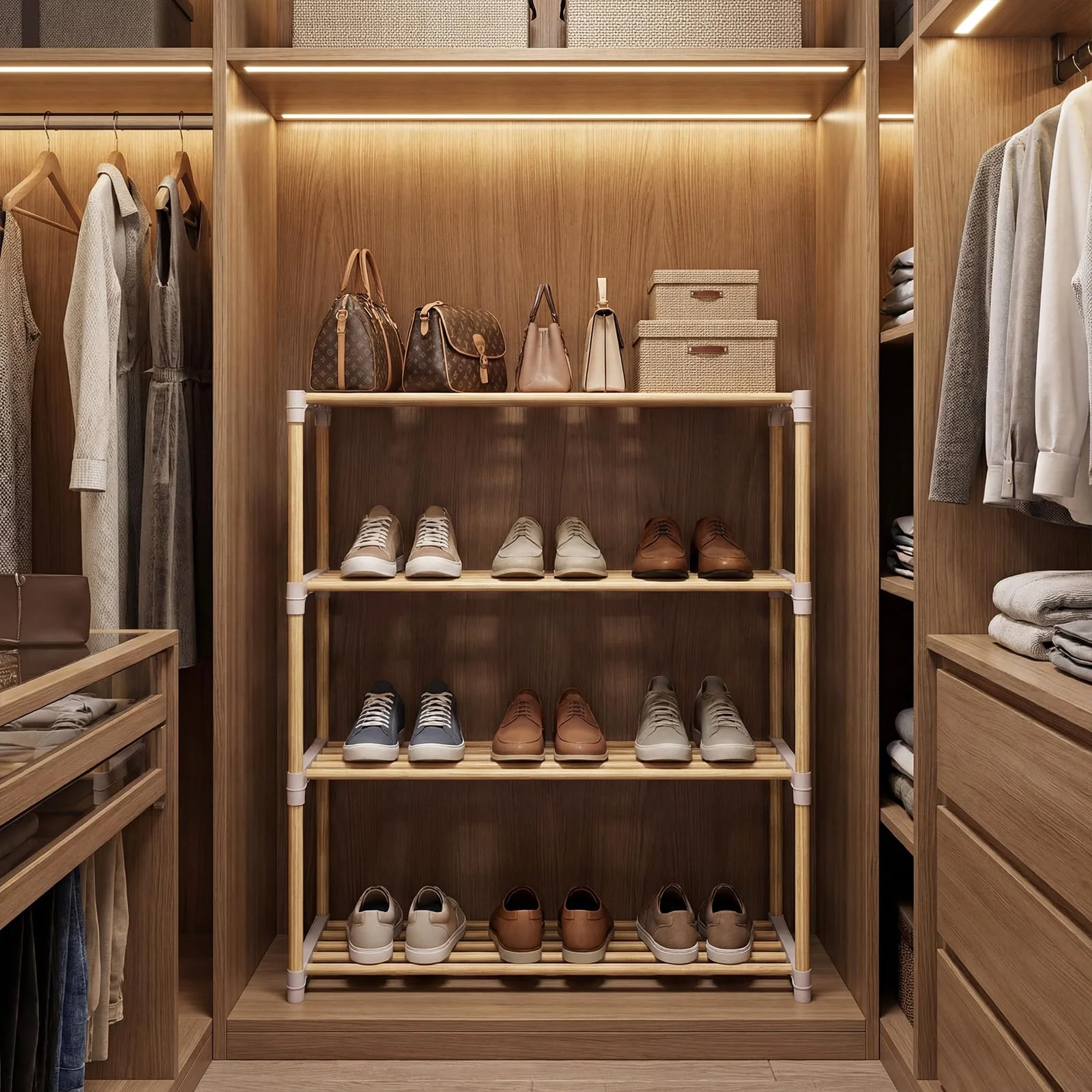 Tangkula 4-Tier Solid Wood Shoe Rack