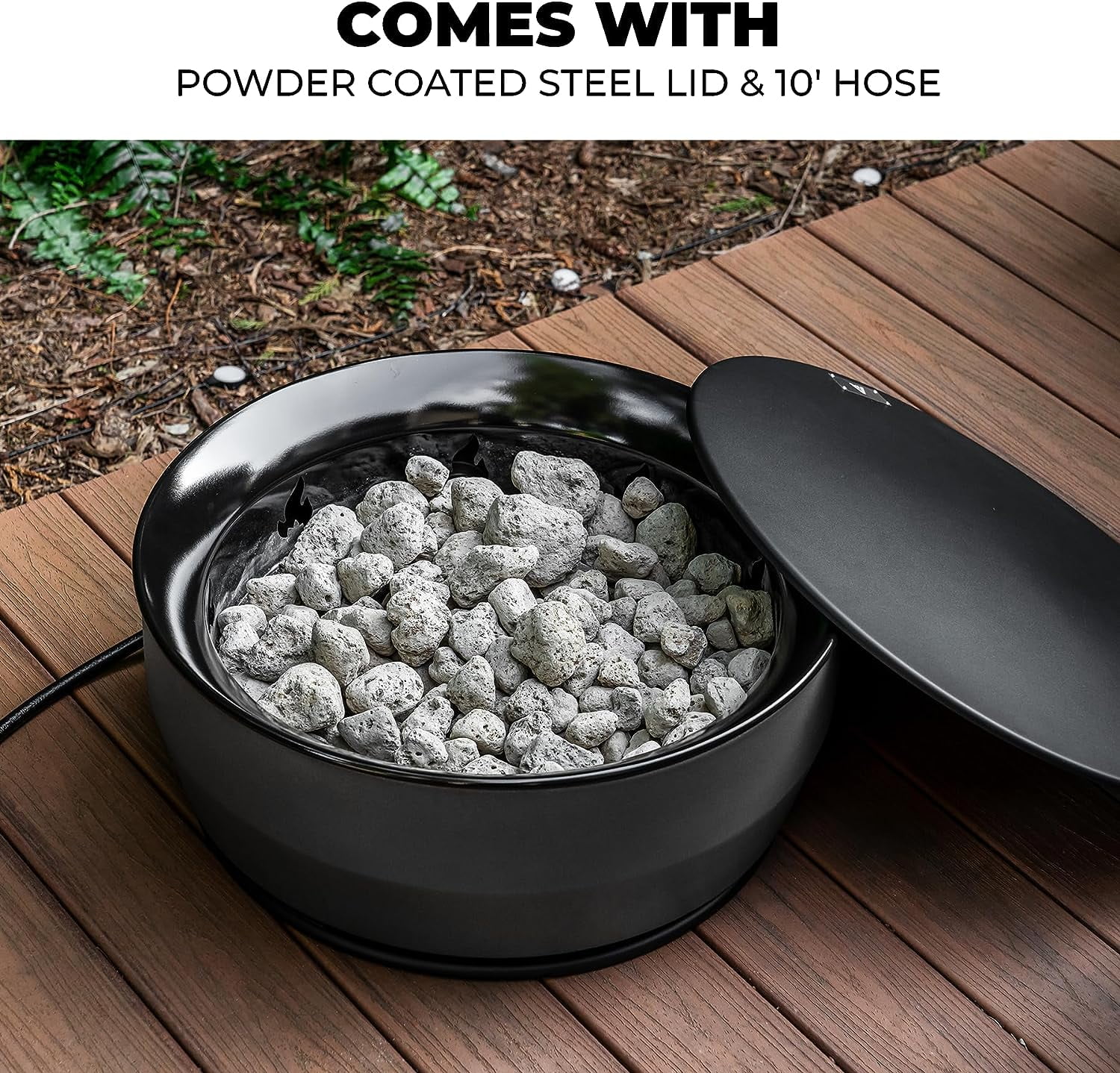 Large Outdoor Propane Gas Fire Pit for Outside, 60,000 BTU/h, 24 inch with Lid Modern Lake Country 800 Fire Bowl Firepit for Patio, Graphite Gray(Graphite Gray) - Image 6