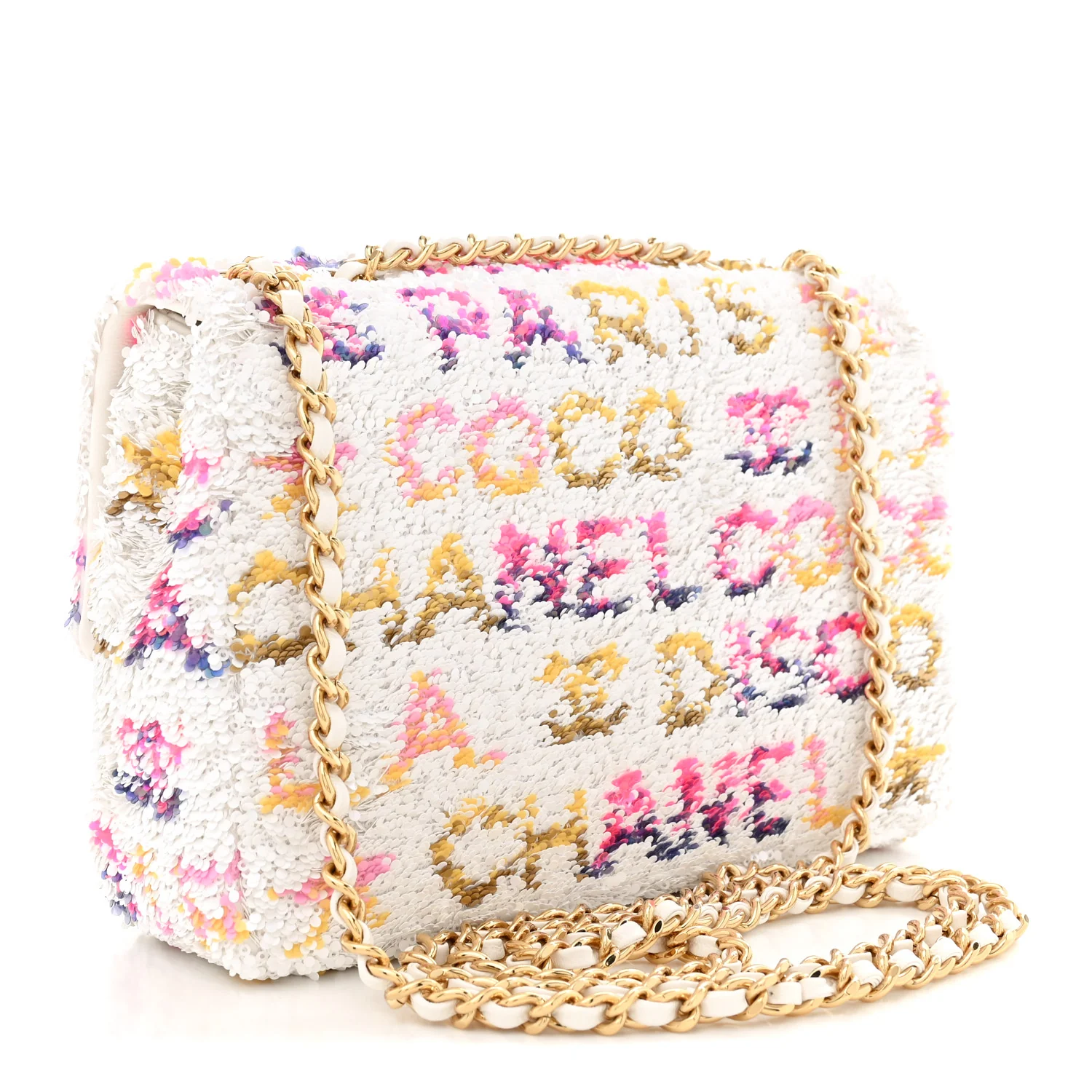 Sequin Logo CC Small Single Flap White Multicolor