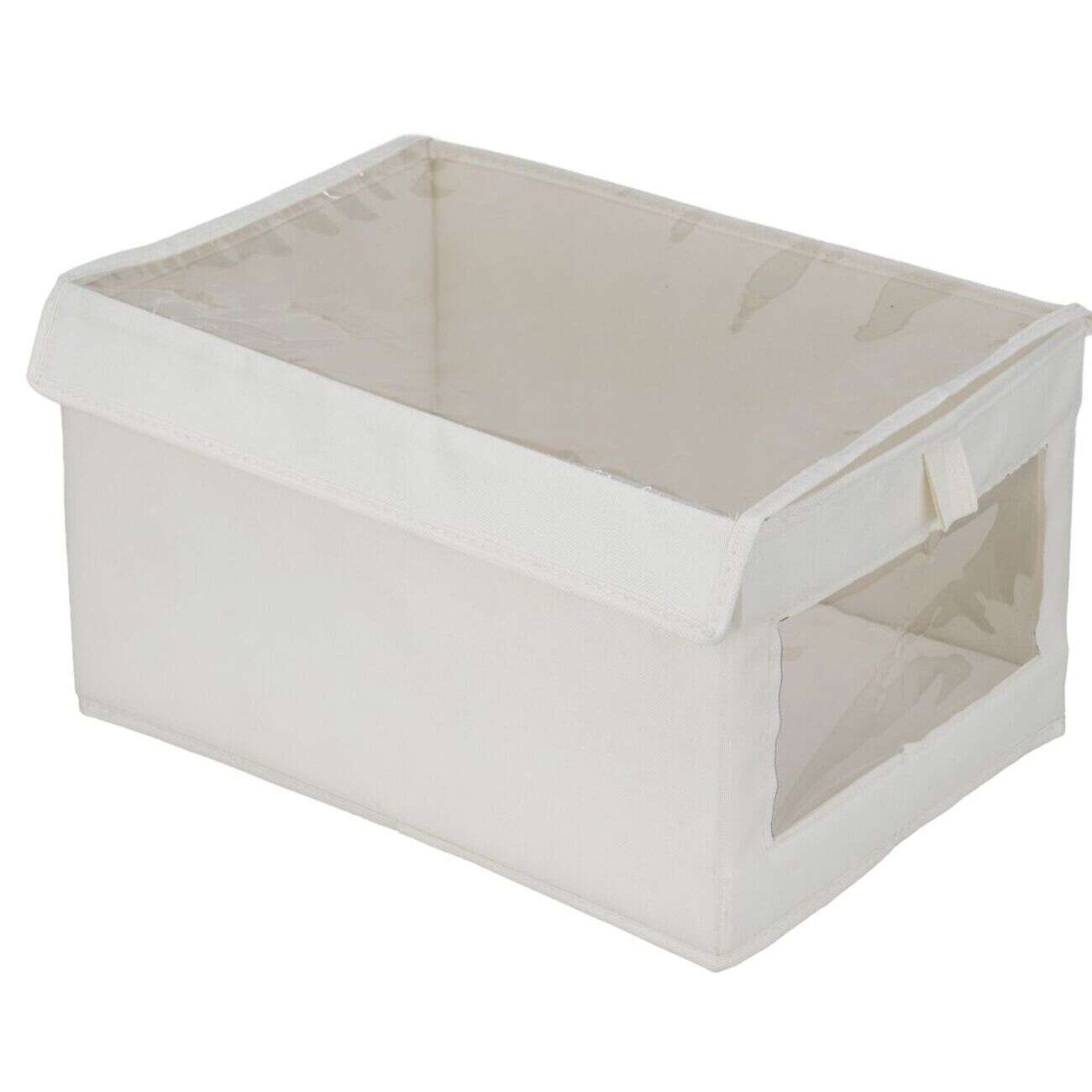 Panière rangement vêtement avec couvercle et fenêtre beige 35,5x26xH21,5cm