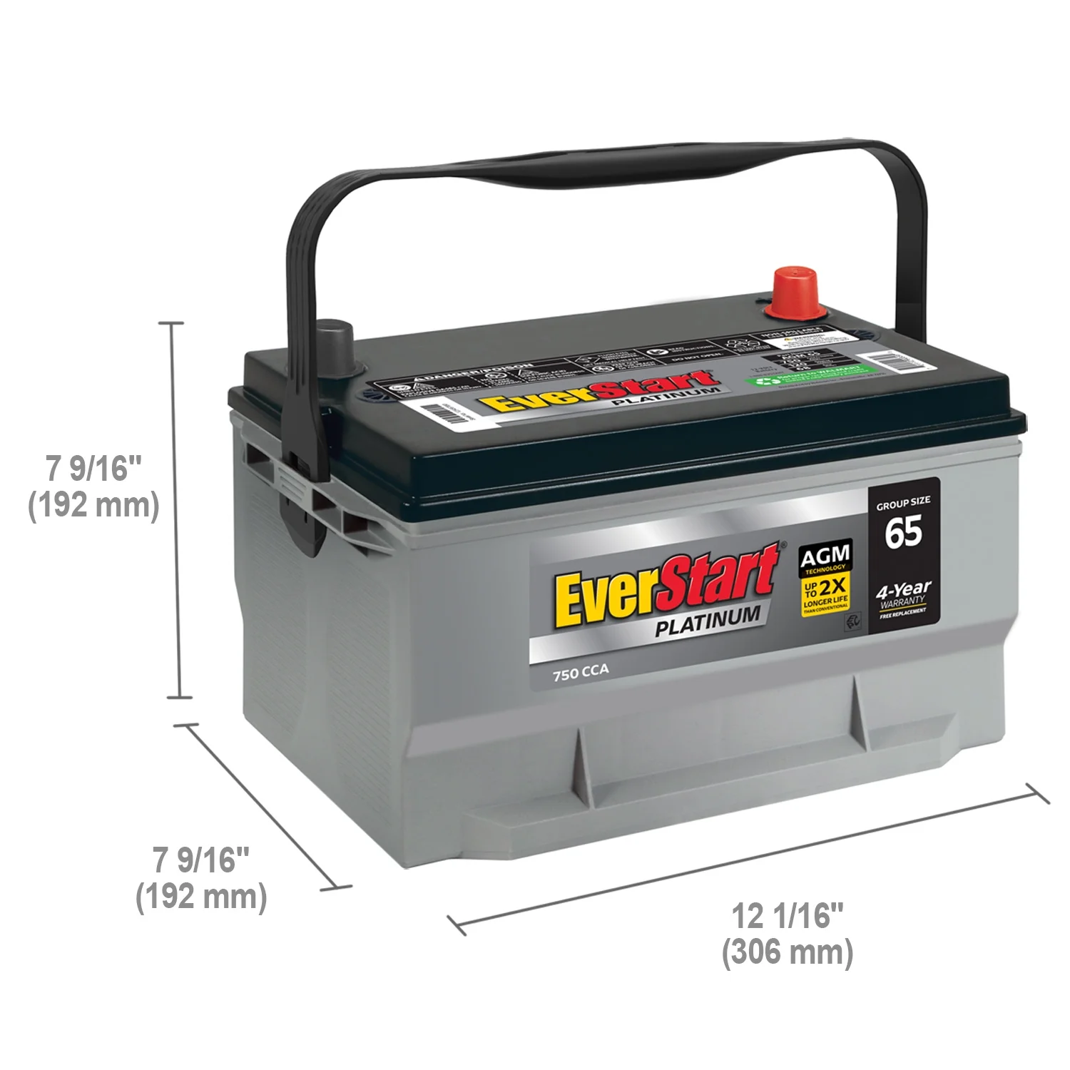 Platinum AGM Automotive Battery, Group Size 65 12 Volt, 750 CCA - Image 2