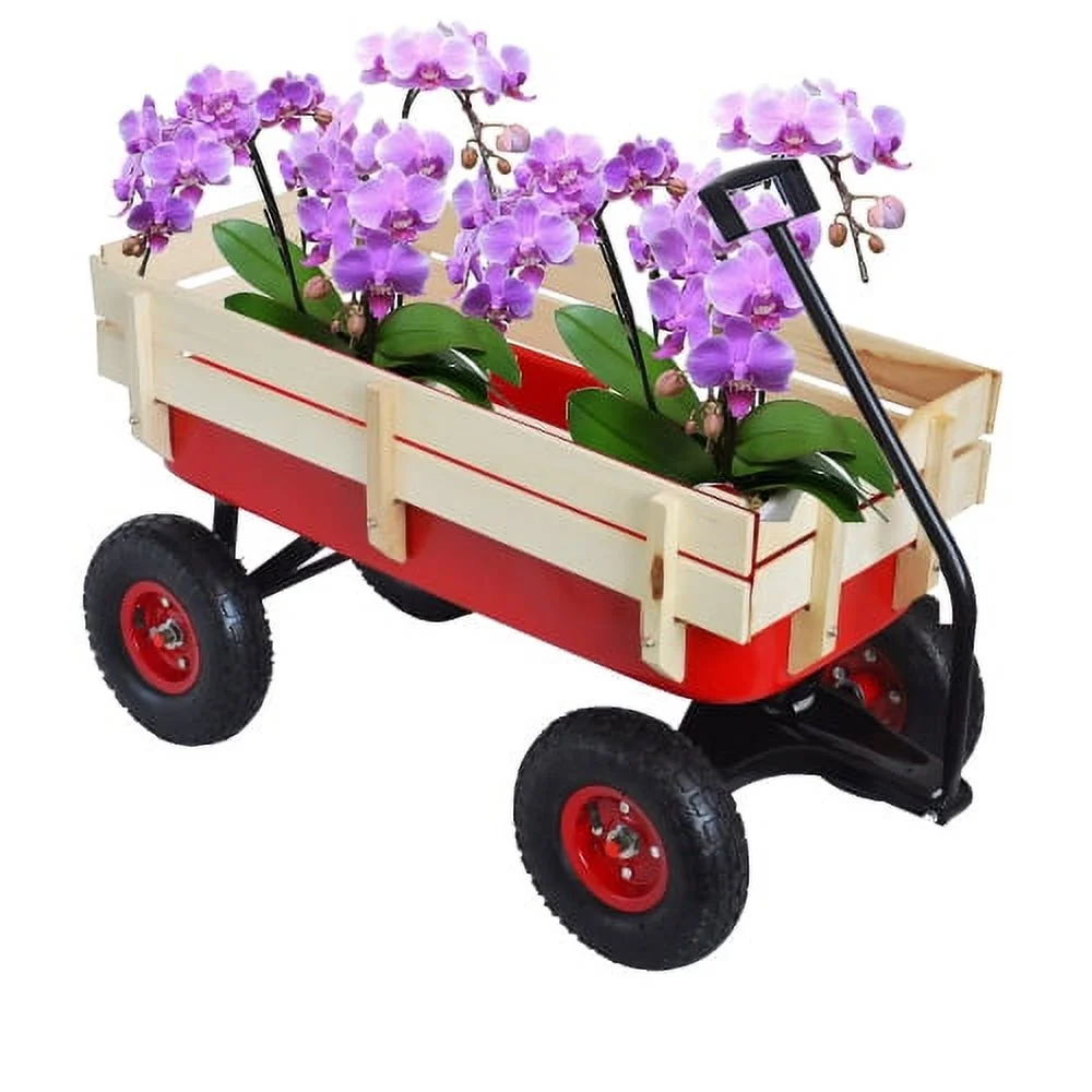 CLEARANCE! Outdoor Sport Red Wagon All Terrain Pulling w/Removable Wooden Side Panels Air Tires Big Foot Panel Wagon 330 lbs. Weight Capacity Sturdy All Steel Wagon Bed Kids' Pull-Along Wagons (Red)(176 lbs/Red) - Image 4
