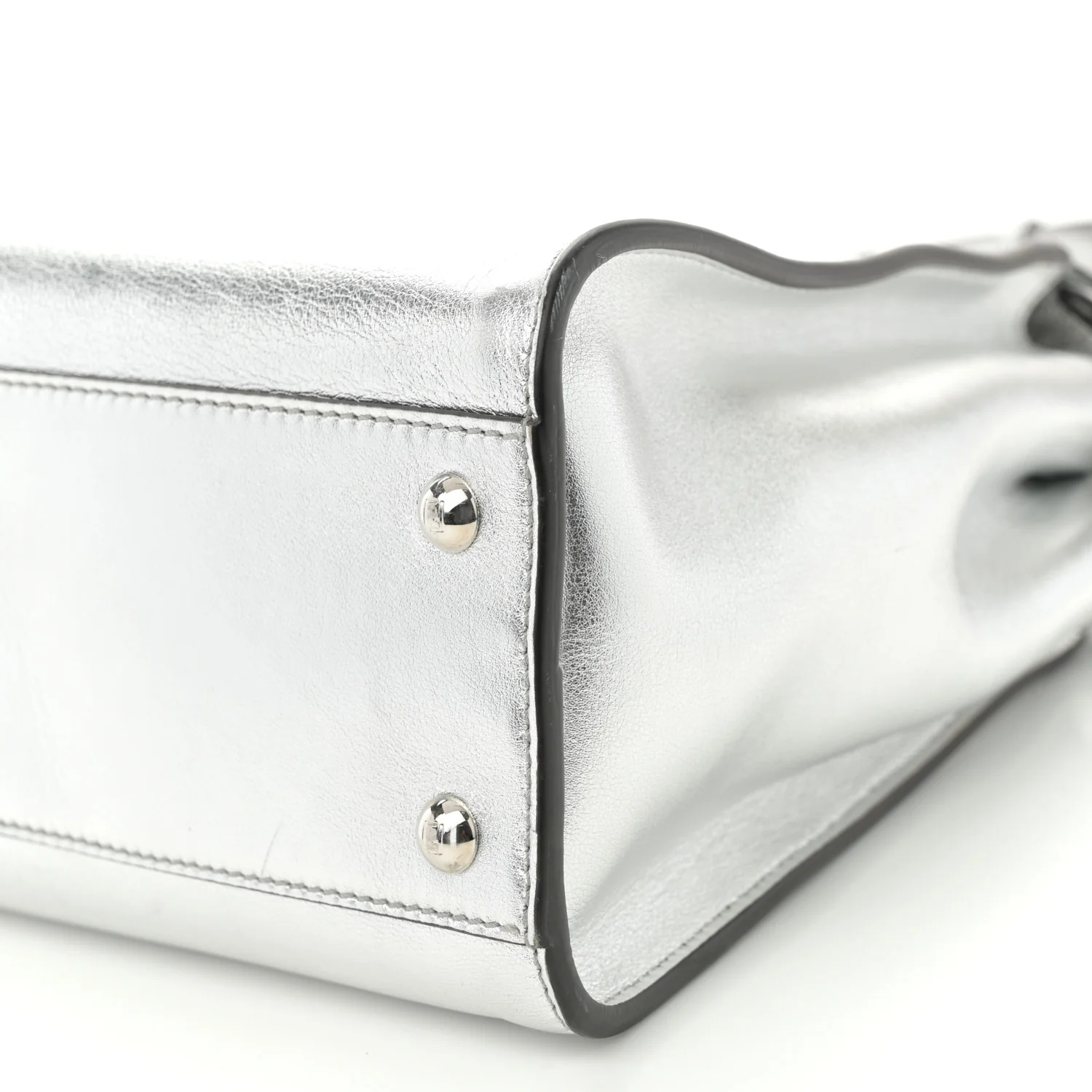 Vitello Catalan Mirror Medium Peekaboo Iconic Satchel Argento