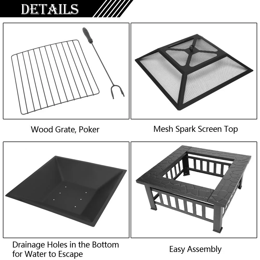 Zimtown Wooden 32 Metal Fire Pit Patio Garden Square
