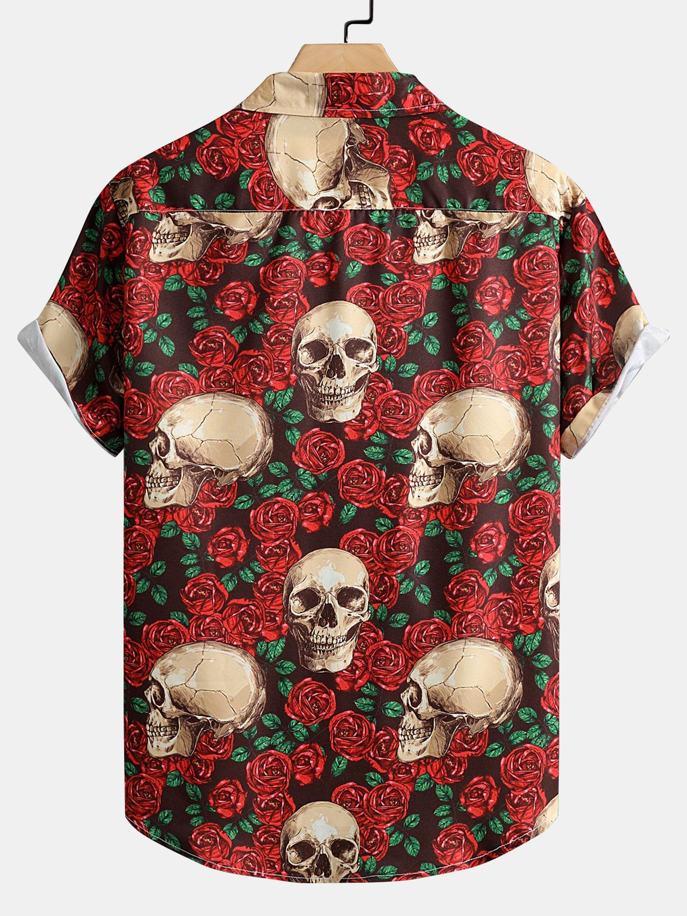 Chemise boutonnée à imprimé tête de mort et rose