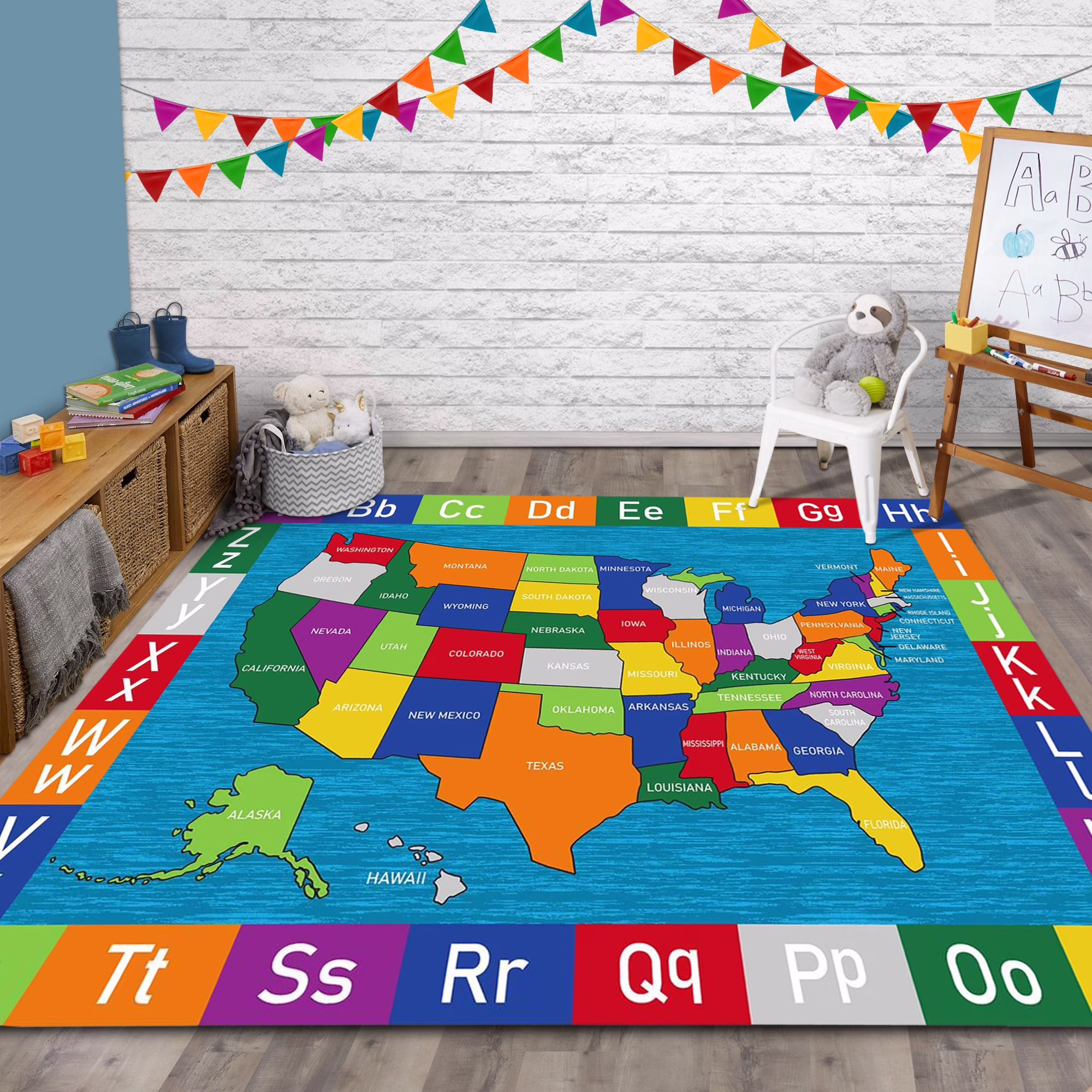 Premium Non-Slip USA Alphabet Area Rug for Kids Educational ABC Design, High-Traction Safety, and Durable Materials(7' 8" x 10')