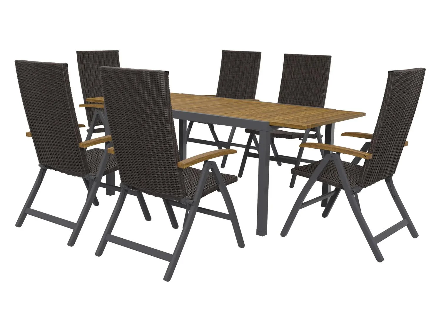 LIVARNO home Ensemble tress  Valencia , 7 pices - table extensible & 6 fauteuils pliants