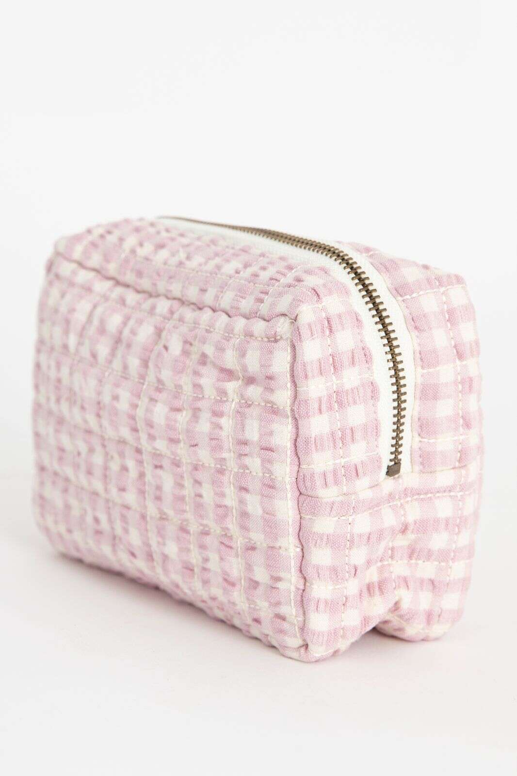 Lichtpaarse geblokte toilettas