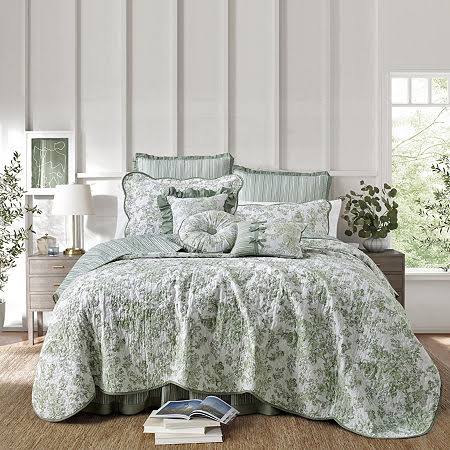 Toile Garden Bedspread, One Size , Green