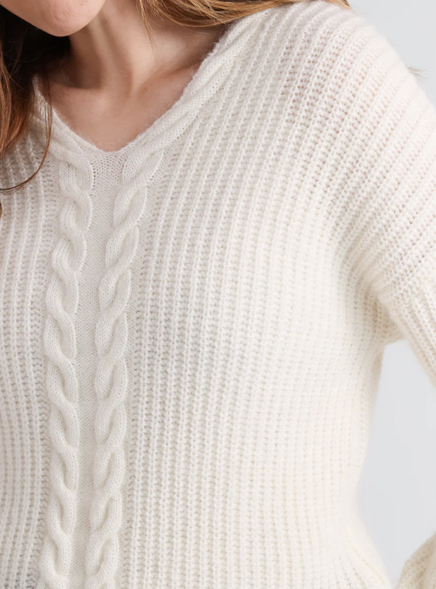 Pull femme maille perlée blanc naturel