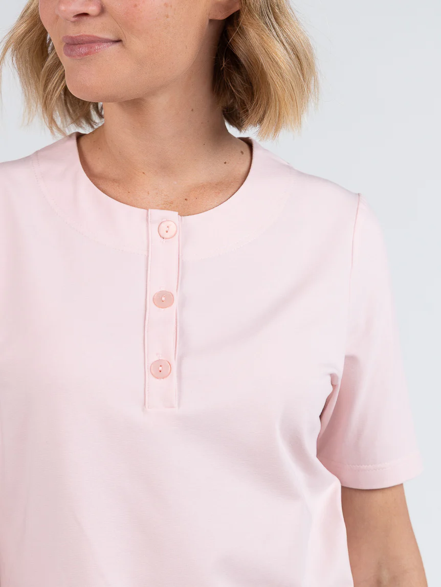 Pyjama femme col rond en coton rose