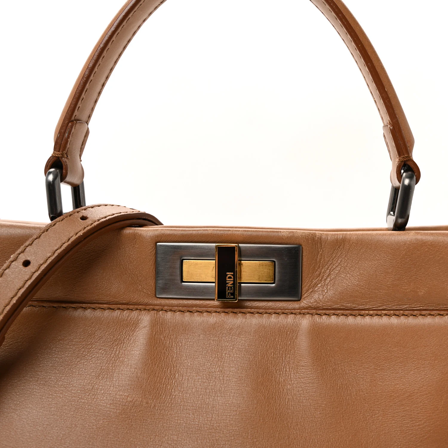Vitello Seta Shiny Nappa Elaphe Medium Peekaboo Iconic Satchel Latte Blue