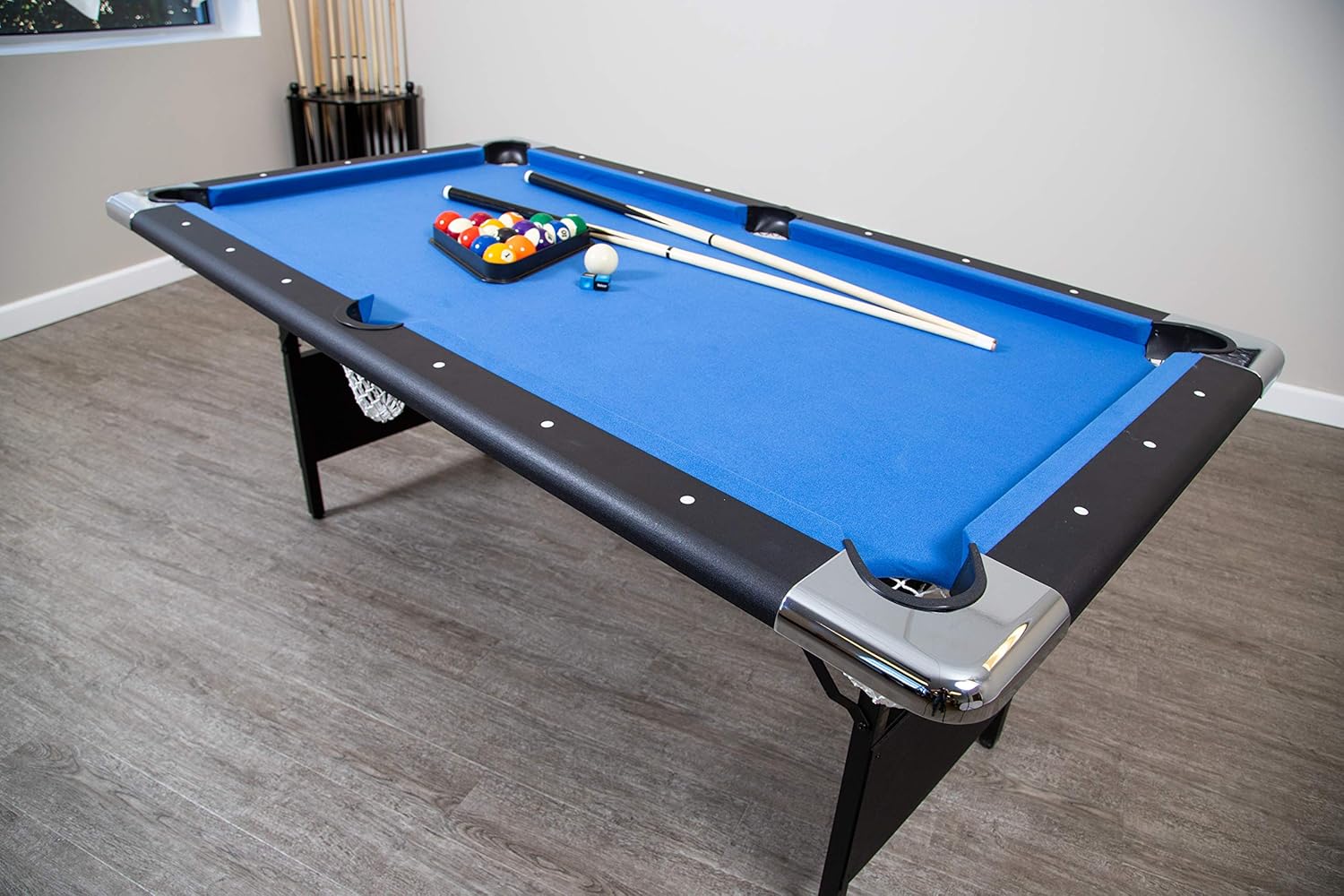 6 ft Portable Pool Table, Adults Folding Billiards Tables for Game Room with Easy Foldable Storage, Includes Full Set of Billiard Balls,…