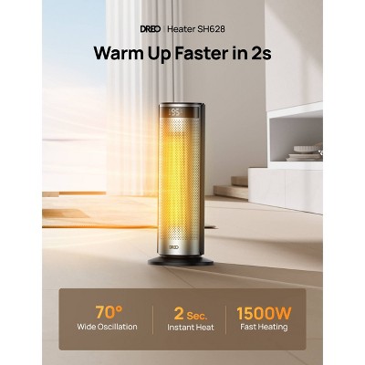 DREO 1500W Solaris Plus 20" Portable Oscillating Ceramic Space Heater for Home with Remote and Thermostat 12H Timer Silver