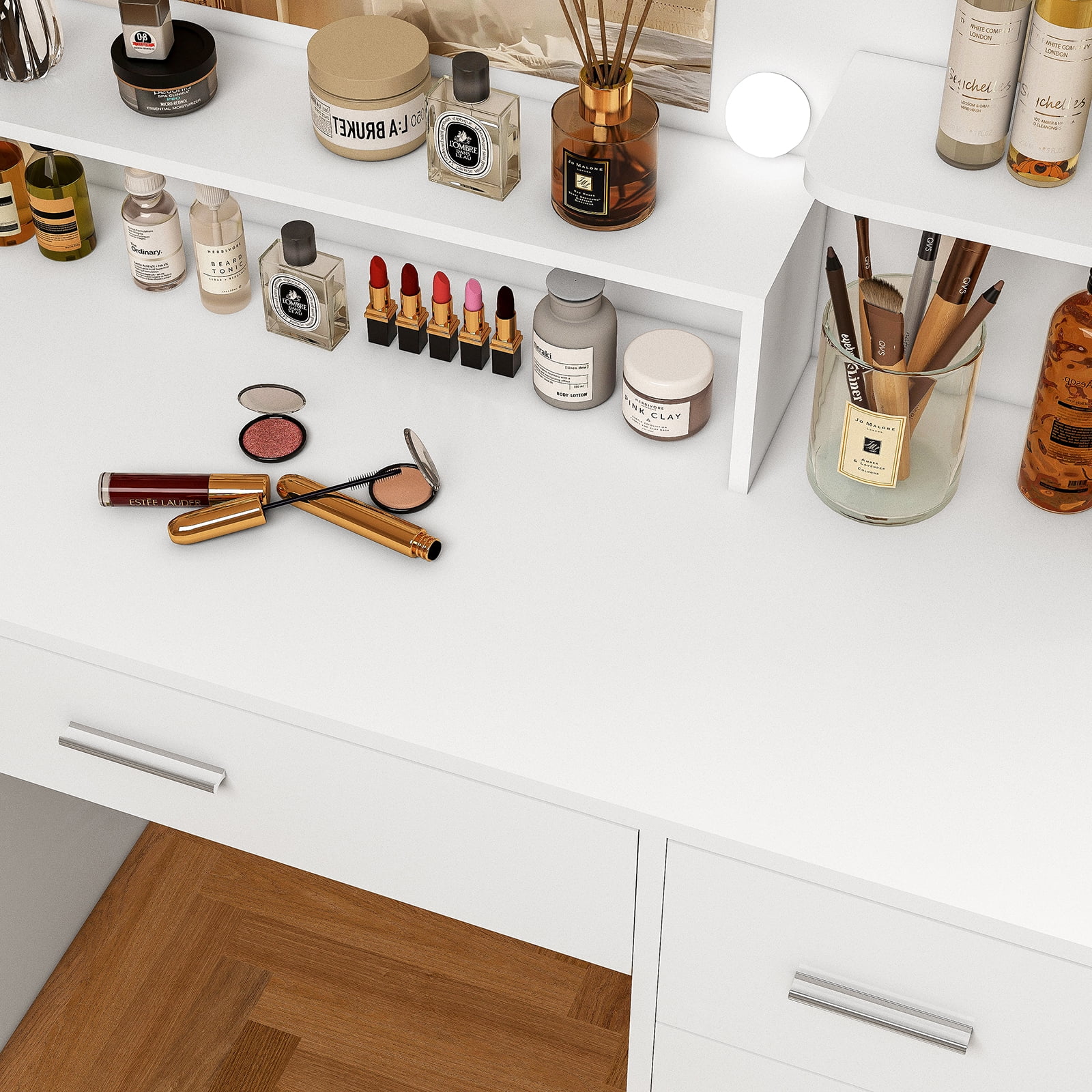 Makeup Vanity Desk with Mirror Lights, Vanity Table with 5 Drawers Storage Shelves, Makeup Vanity , 3 Color Modes Adjustable Brightness Dressing Table, Bedroom, White(White) - Image 2
