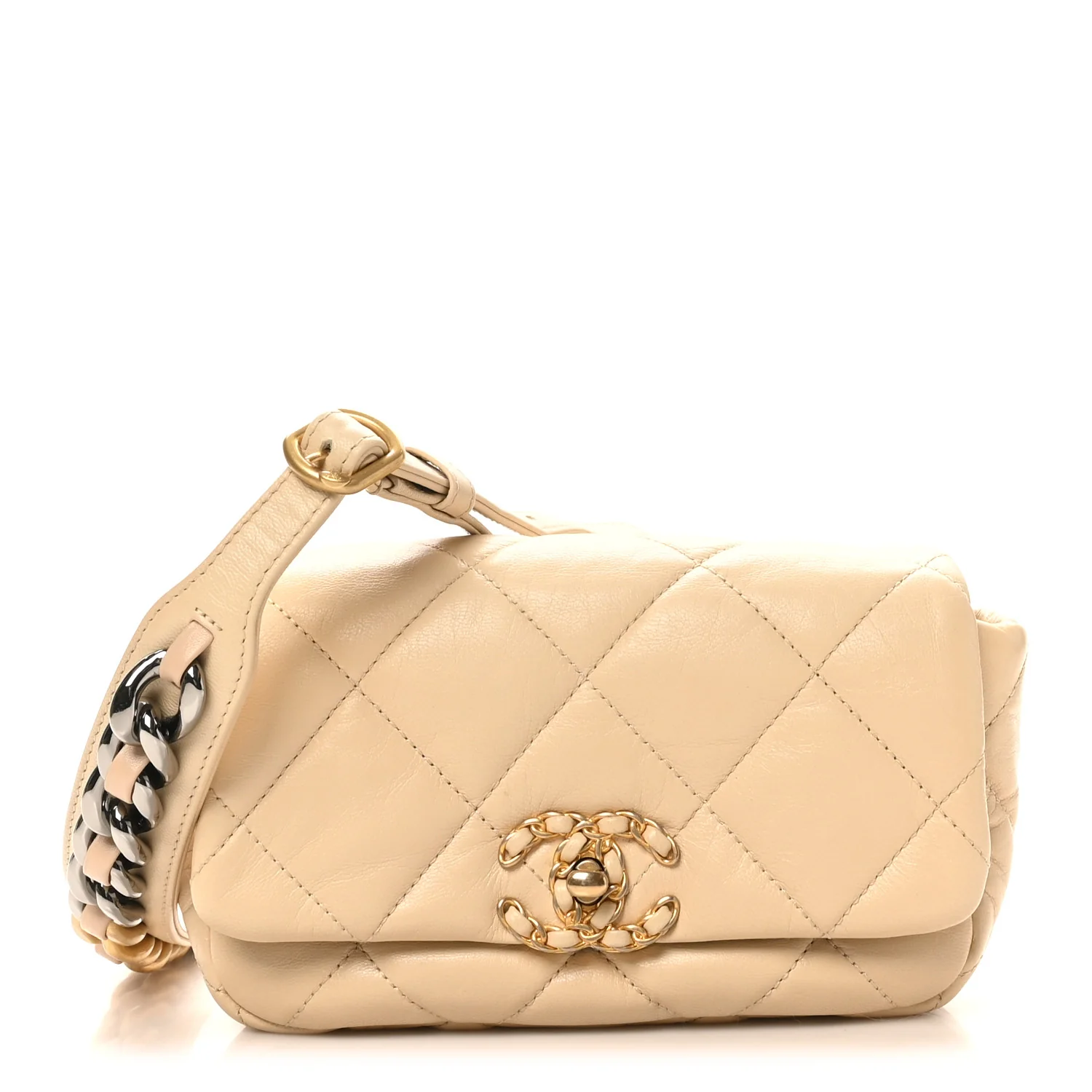 Goatskin Quilted 19 Waist Bag Light Beige
