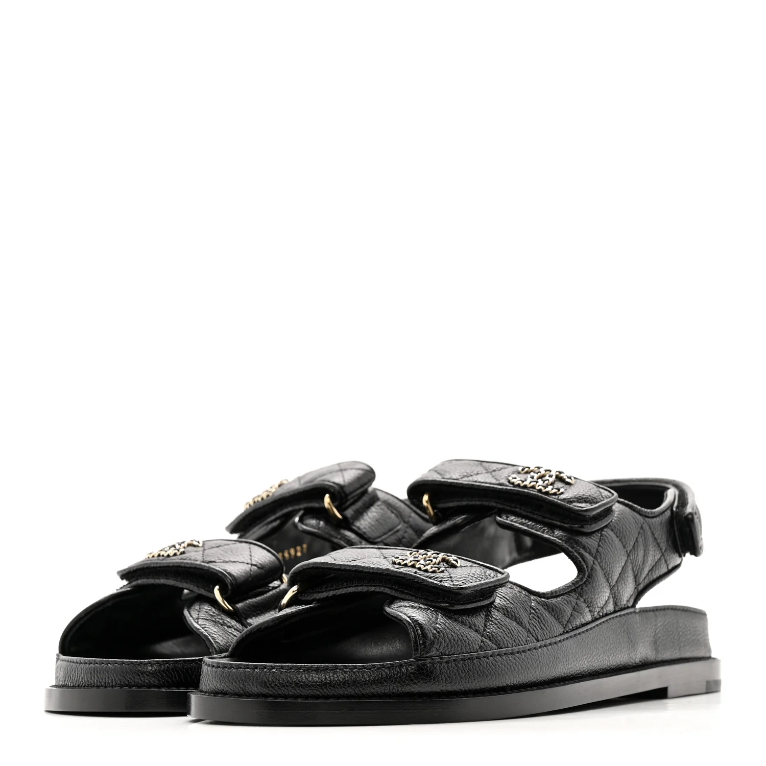 Grained Calfskin Velcro Dad Sandals 38.5 Black
