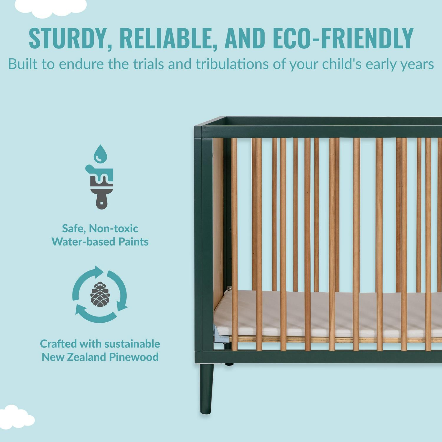 Lucas Mini Modern Crib With Rounded Spindles I Convertible Crib I Mid- Century Meets Modern I Portable Crib - Image 4