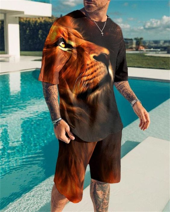 Costume short à imprimé lion pour homme Suitmens