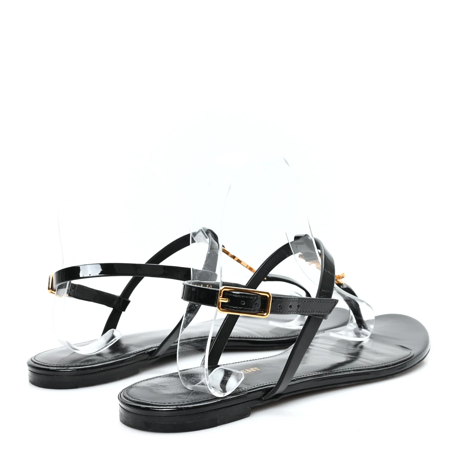 Patent Calfskin Cassandra Monogram Sandals 38 Black