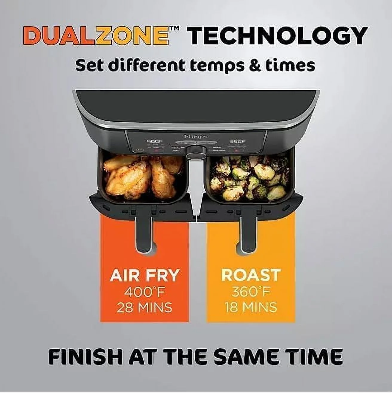 Ninja Foodi 8 Qt 2 - Basket Air Fryer, Black - Dualzone Technology, Smart Finish