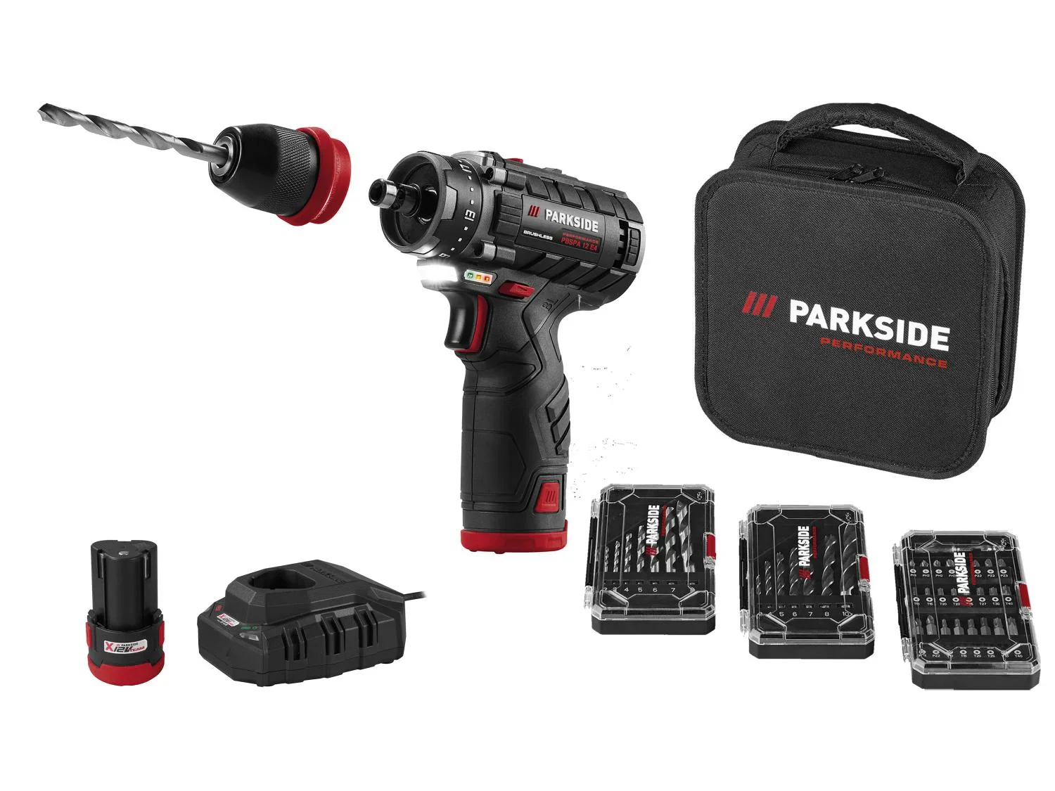 PARKSIDE PERFORMANCE Set perceuse-visseuse sans fil PBSPA 12 E4 + batterie + chargeur, 12 V