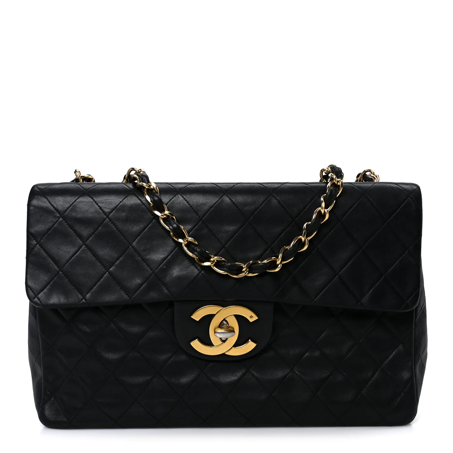 Lambskin Quilted XL Jumbo Single Flap Black