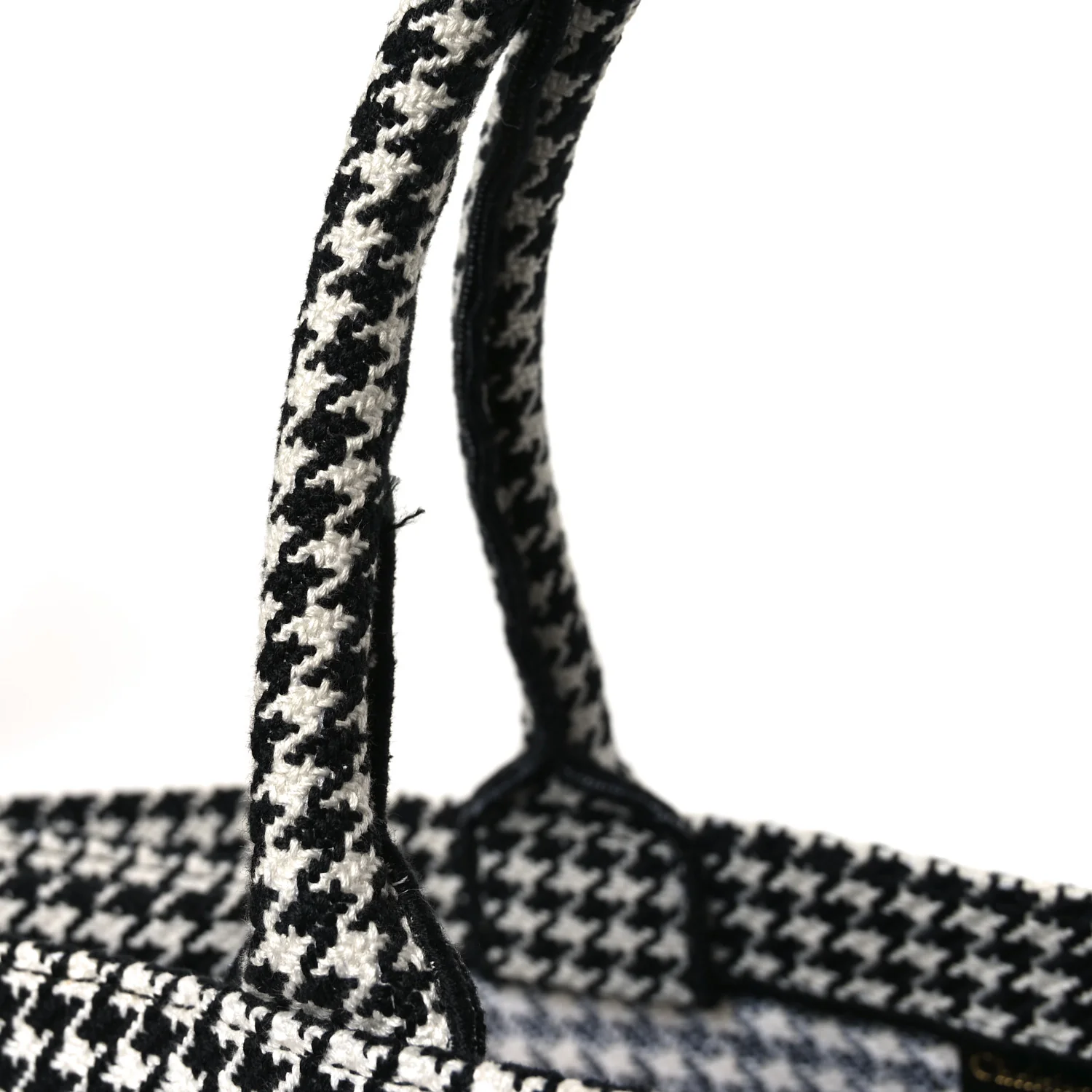 Canvas Houndstooth Embroidered Book Tote Black White