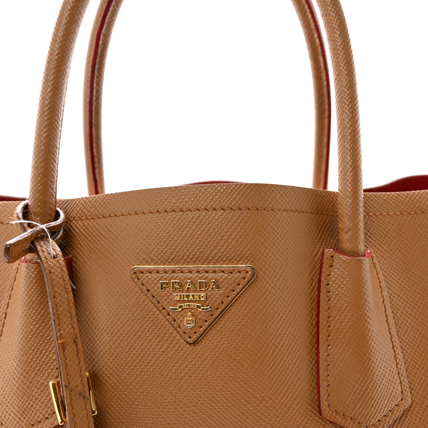 Saffiano Cuir Medium Double Handle Bag Caramel Fuoco