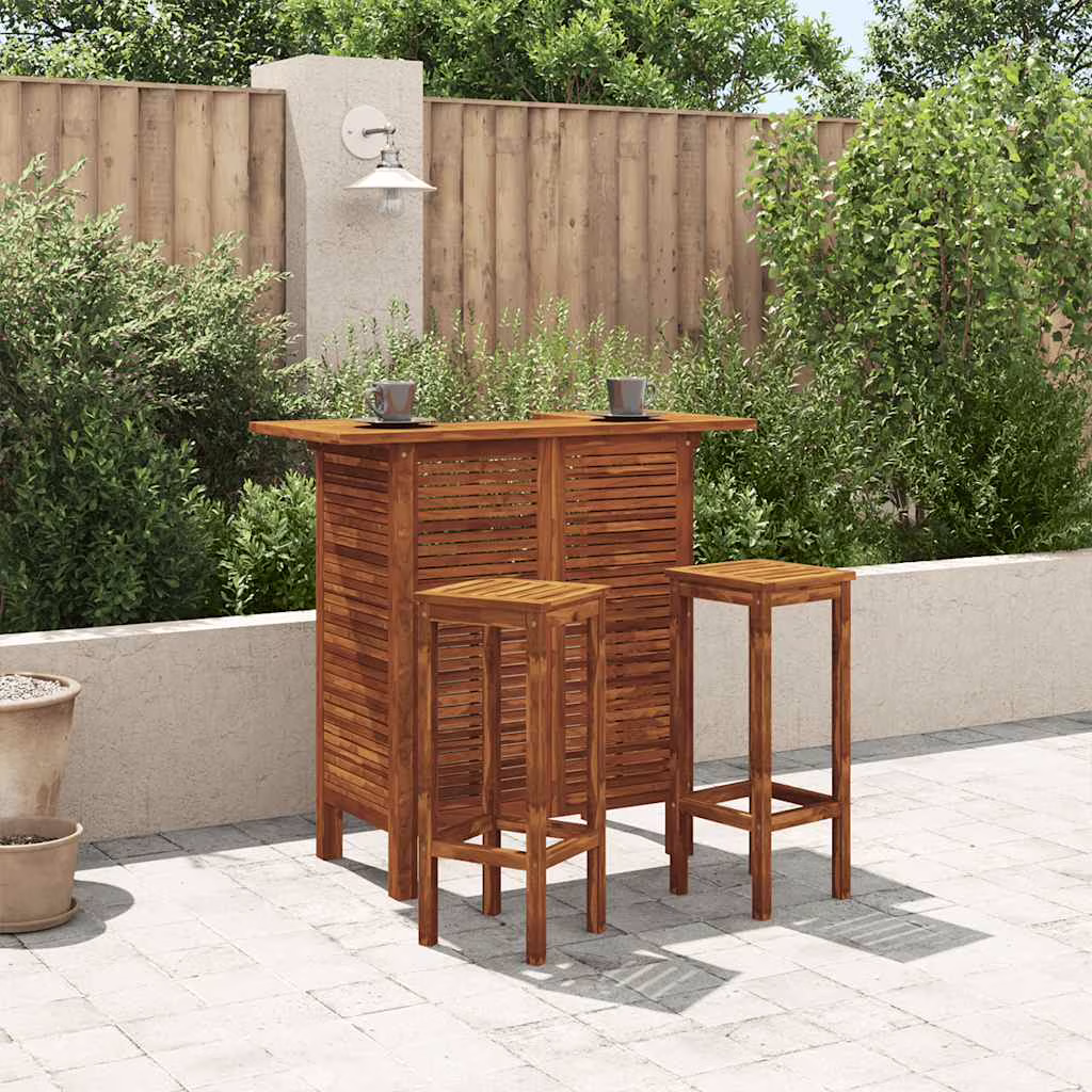 43.3�� Solid Acacia Wood Patio Bar Table with Storage, Brown
