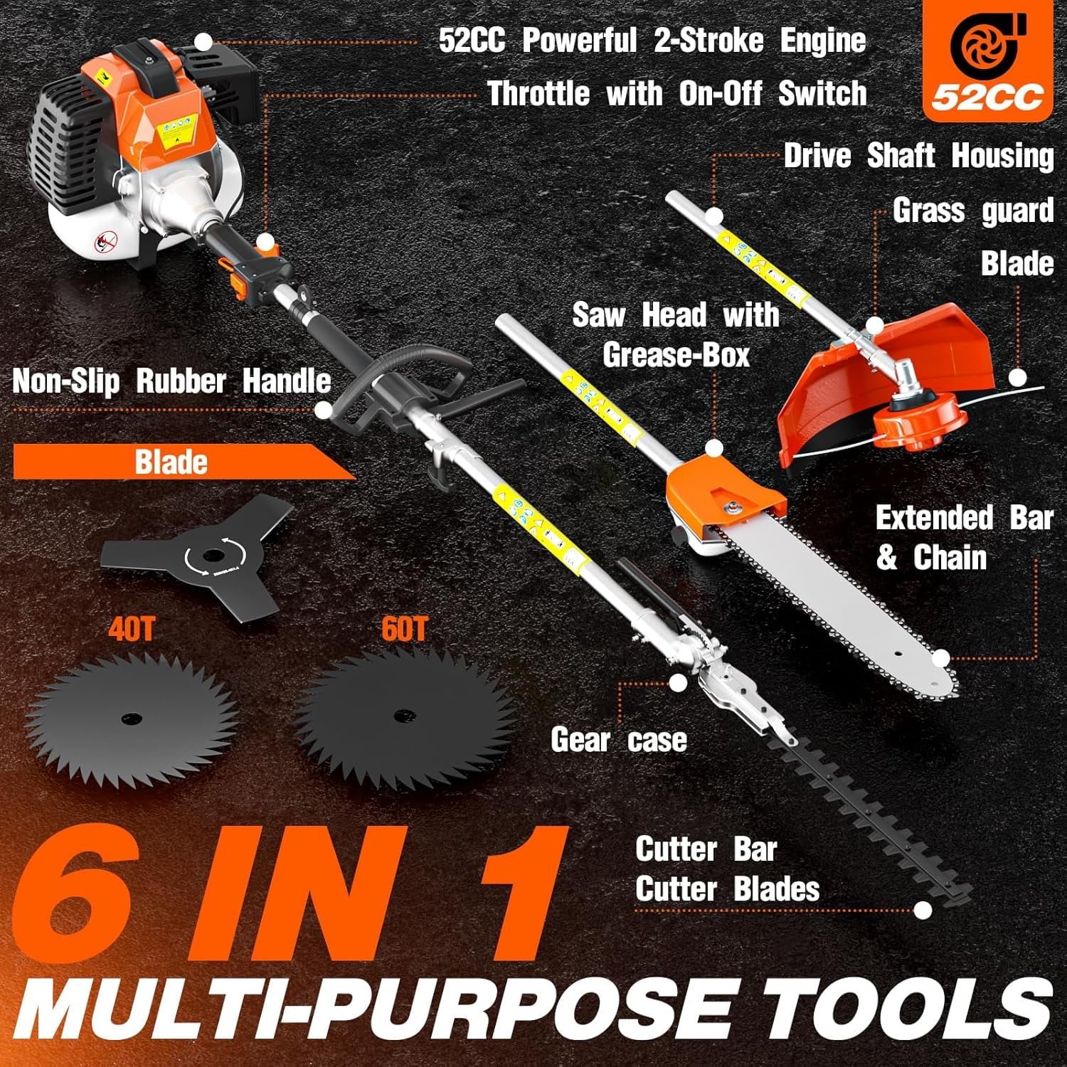 Zhixing 52CC 2-stroke 3-in-1 petrol lawn mower hedge trimmer, multifunctional garden pruning tool with weeder head + hedge blade, powerful lawn and tree trimmer, home gardening care machine