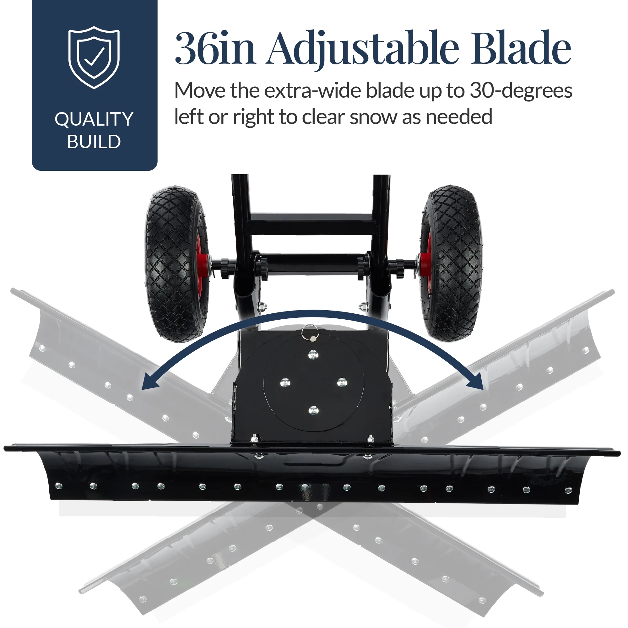 36in Galvanized Blade Hand Snow Pusher w/ 2 Wheels, Adjustable Handle, Blade Angle Black(Black) - Image 6