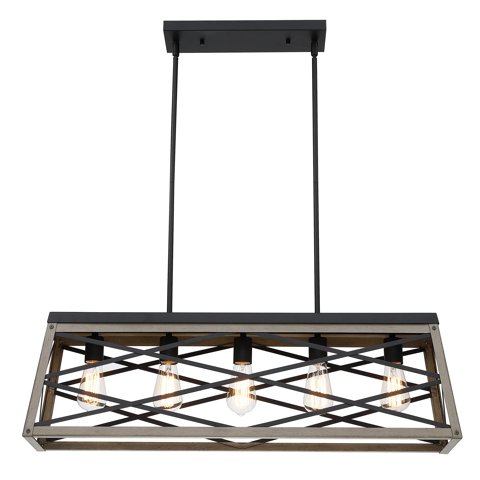 5-Light Farmhouse Matte Black Chandelier Industrial Pendant Lighting for Kitchen Island for Dining Room, Living Room