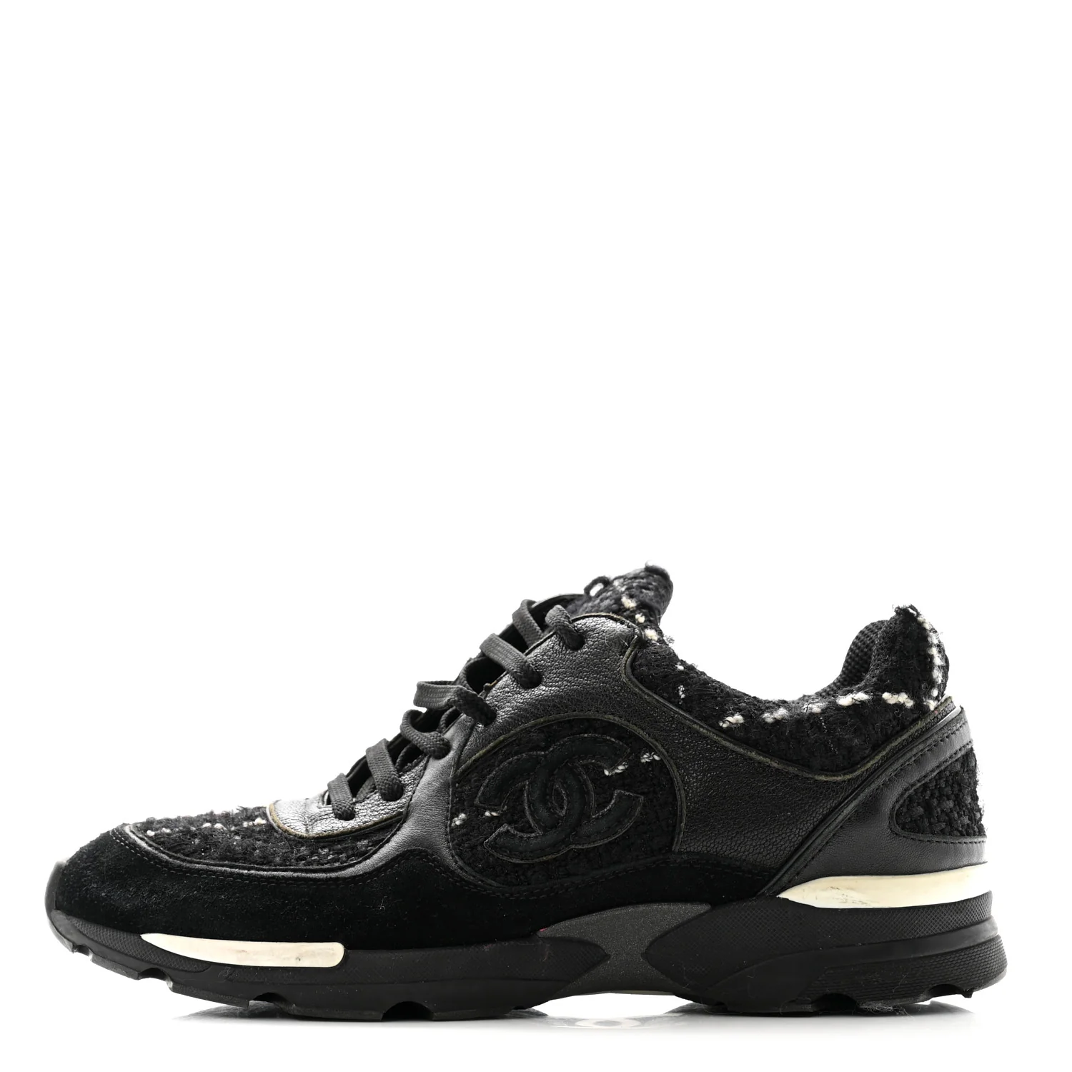 Tweed Suede Goatskin CC Sneakers 38 Black White