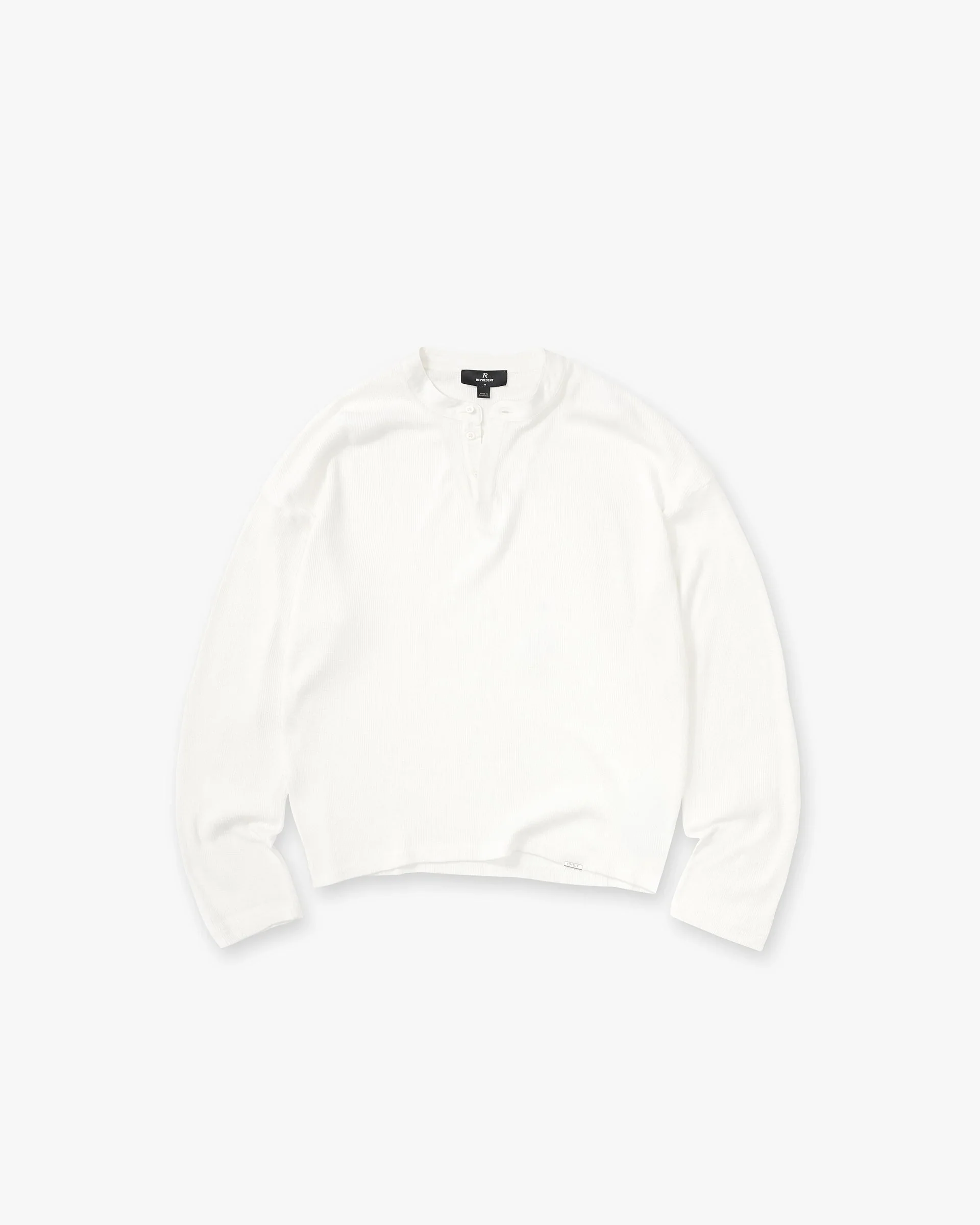 Initial Henley Waffle Long Sleeve T-Shirt - Flat White