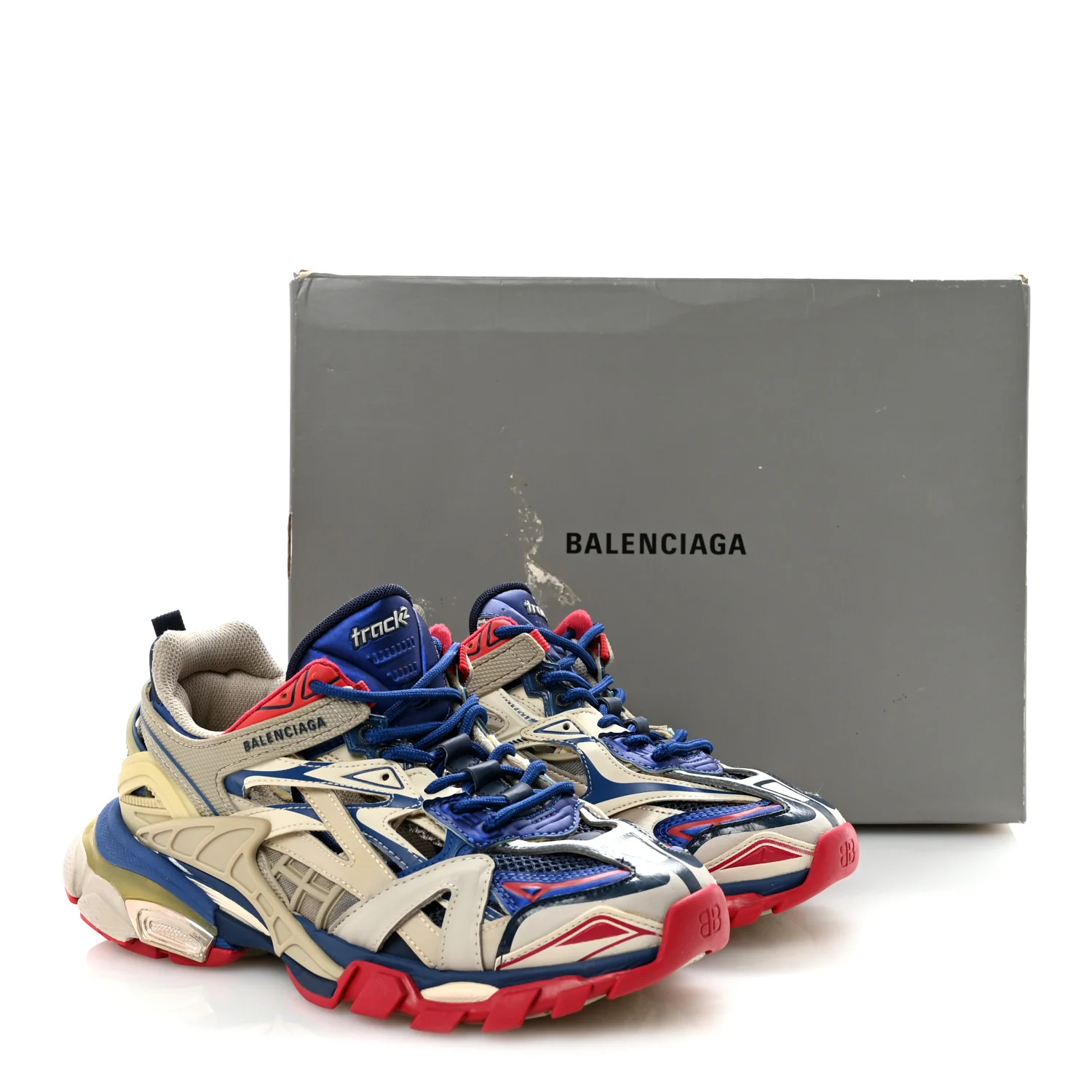 Rubber Mesh Bi-Color Womens Track.2 Open Sneakers 39 Beige Blue Red