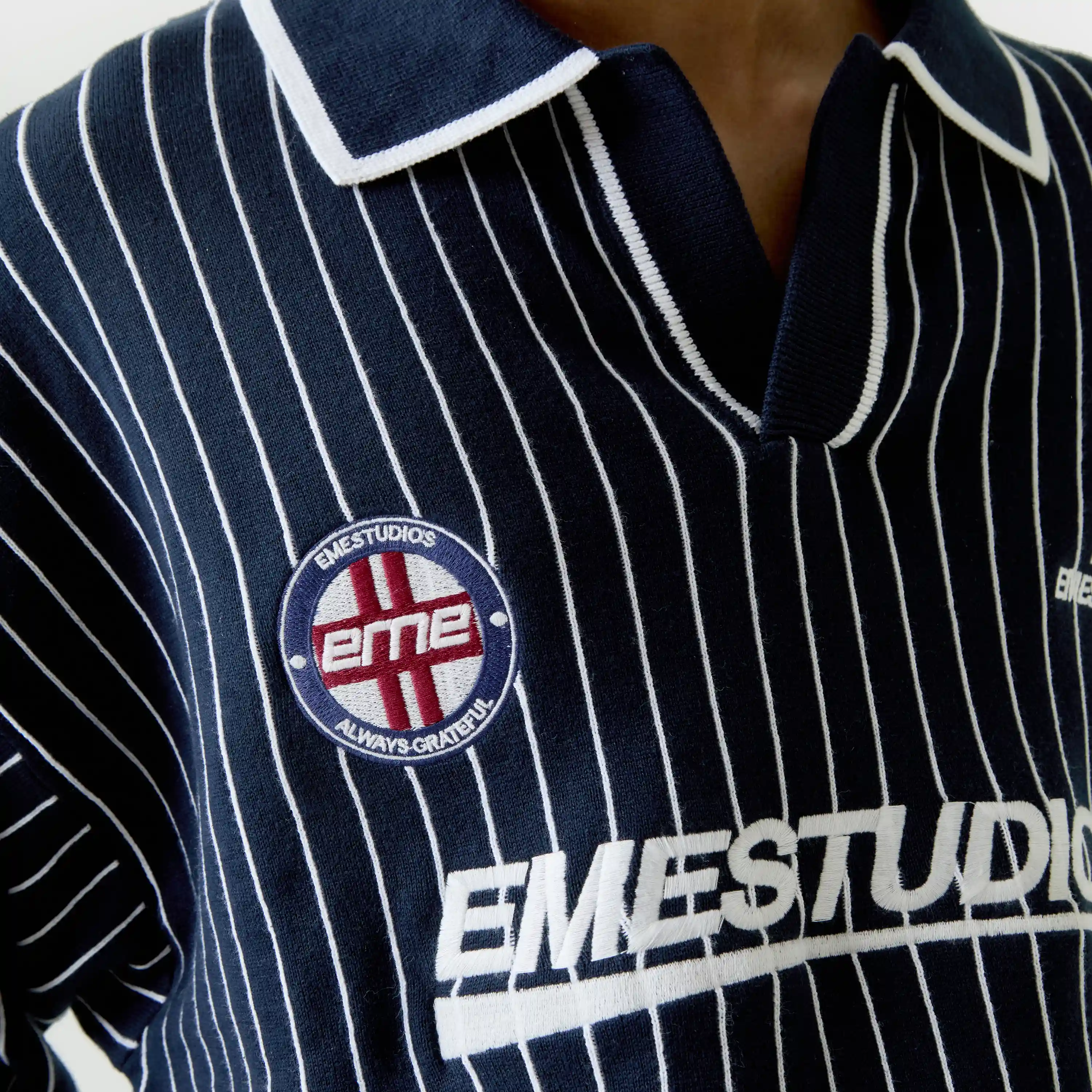 Pinstripe Navy Knit Polo