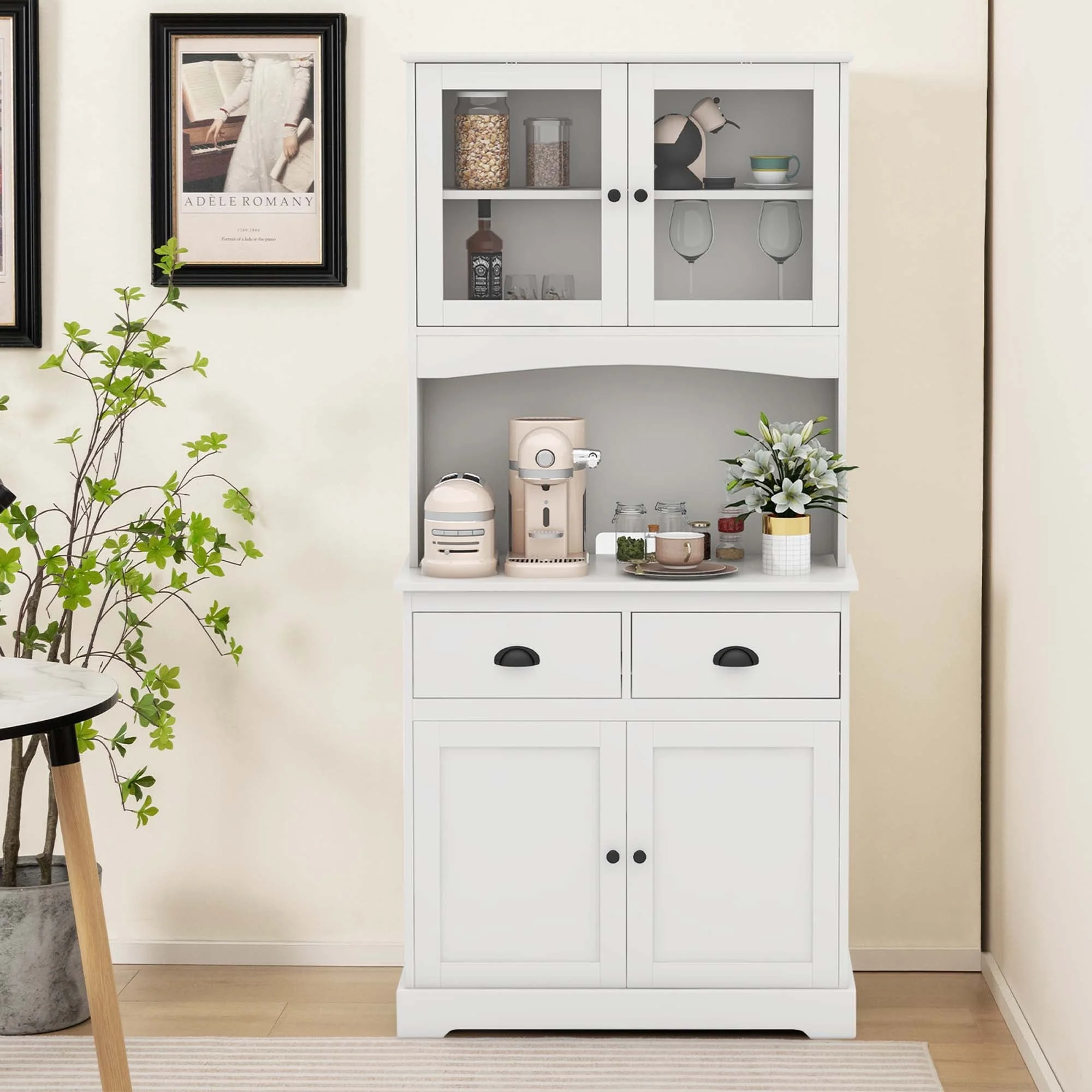 Costway 67'' Storage Cabinet Closet Kitchen Pantry Cupboard with Adjustable Shelves White(Black/Black) Image 2