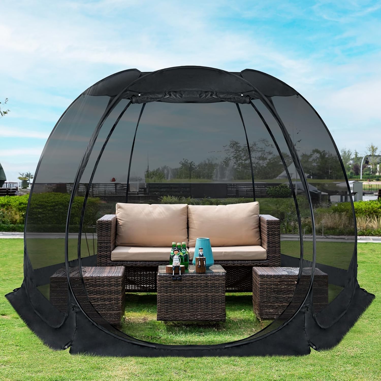 Gazebo pliant Alvantor avec moustiquaire, abri solaire instantané résistant aux UV pour terrasse et jardin, tente portable pour 2 à 10 personnes