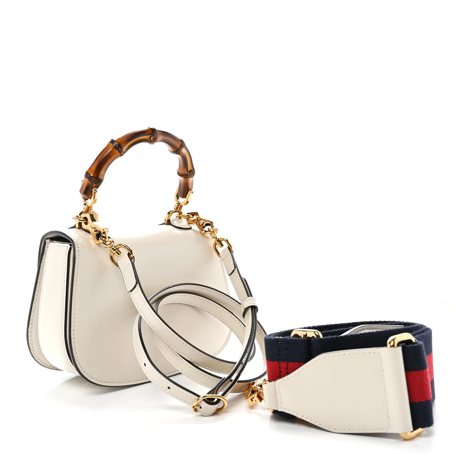 Boarded Dyana Lux Calfskin Web Mini Bamboo 1947 Top Handle Bag Mystic White