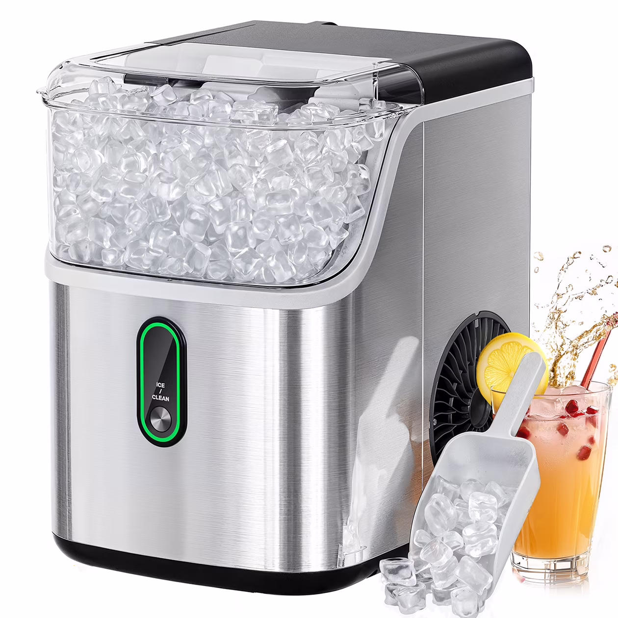 Philergo Nugget Ice Maker Countertop, Pebble Ice Maker Machine with Self - Cleaning, 35 lb/24hr, Soft Chewable Pellet Ice Maker for Home, Kitchen, Stainless Steel