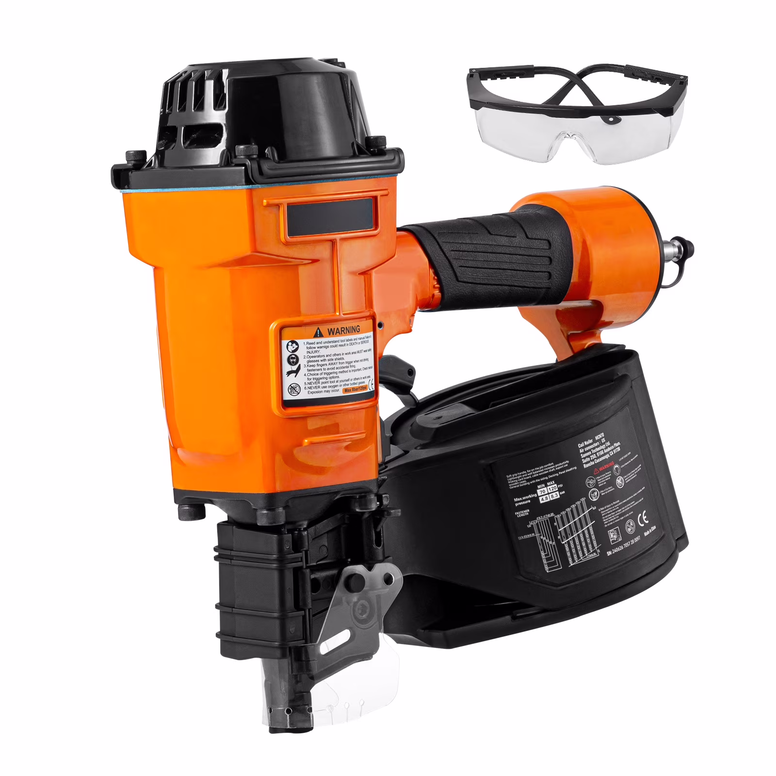 KFFKFF Pneumatic Coil Siding Nailer MCN70, Compatible with 1-3/4 to 2-3/4 Nails, 15 Degree Angle, 70-120PSI, Ideal for Pallets, Crates, Frames, Siding & Fences