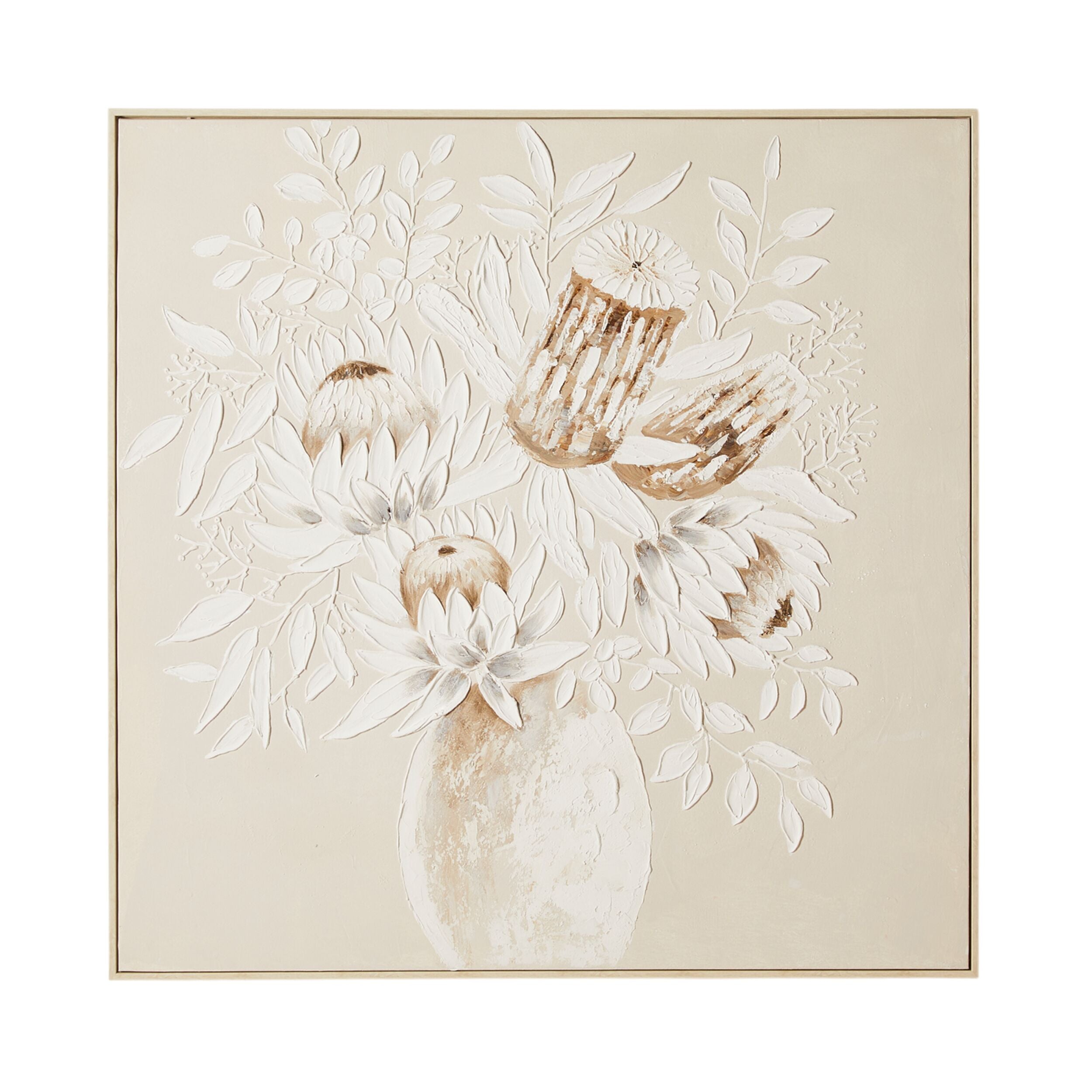 Textured Protea Framed Oil Painting 102.5x102.5cm