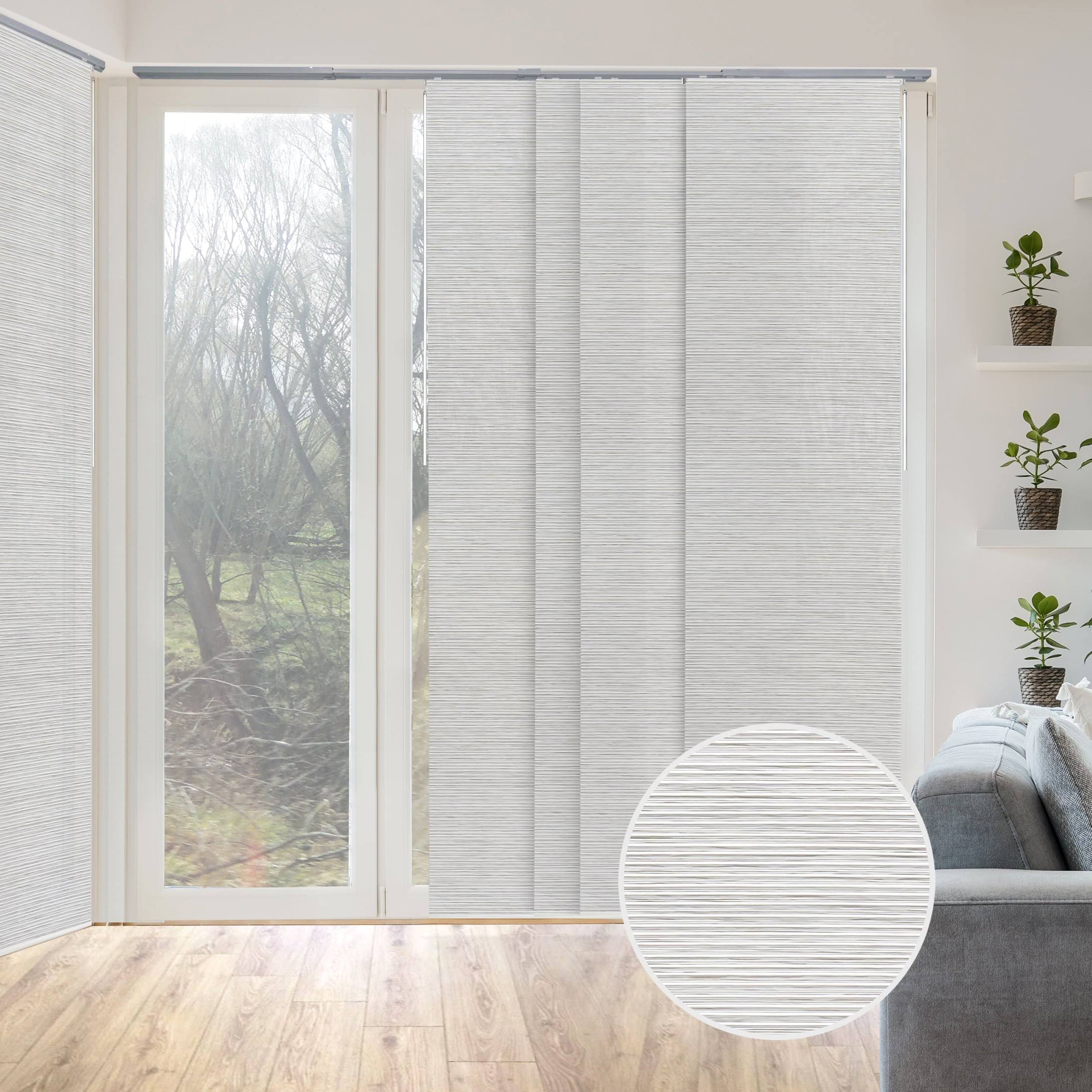 GoDear Design Marble Natural Woven Adjustable Sliding Window Panel Track with 23 in. Slates Up to 86 in. W x 96 in. L