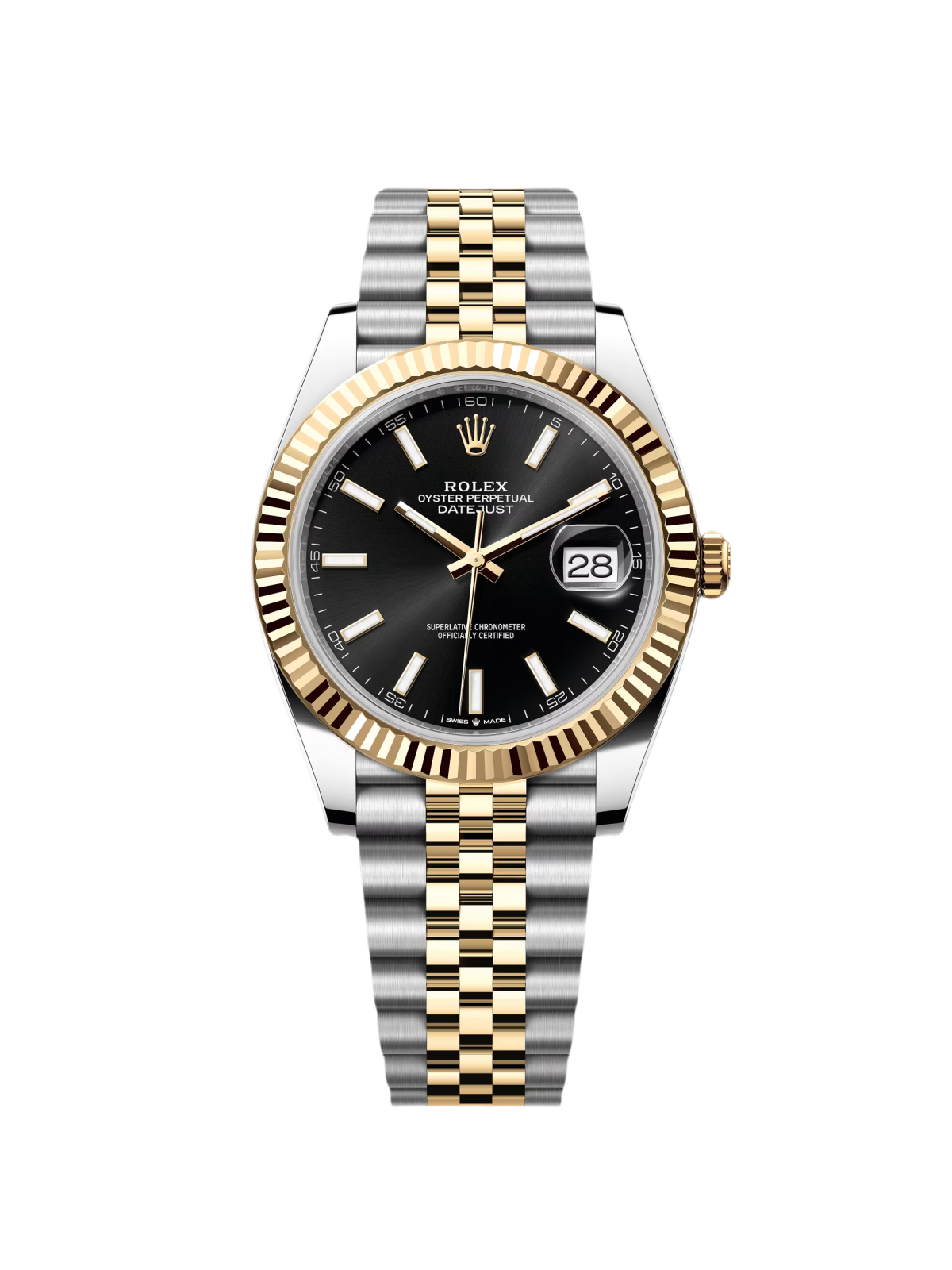 【Super Clone】RLX  Datejust 41mm Two-Tone Yellow Gold Fluted Bezel Black Index Dial Jubilee - 126333