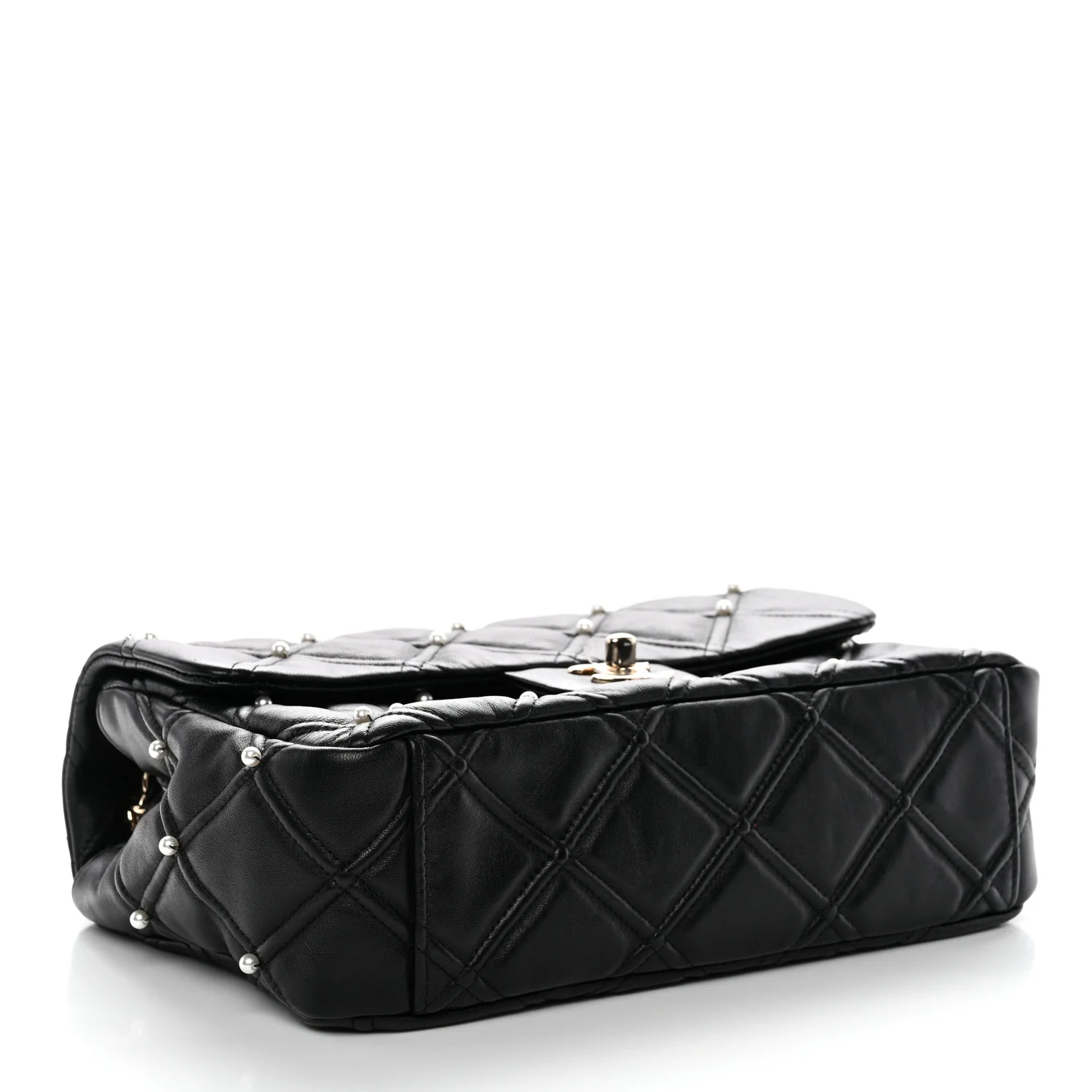 Lambskin Quilted Pearl Studded Flap Black