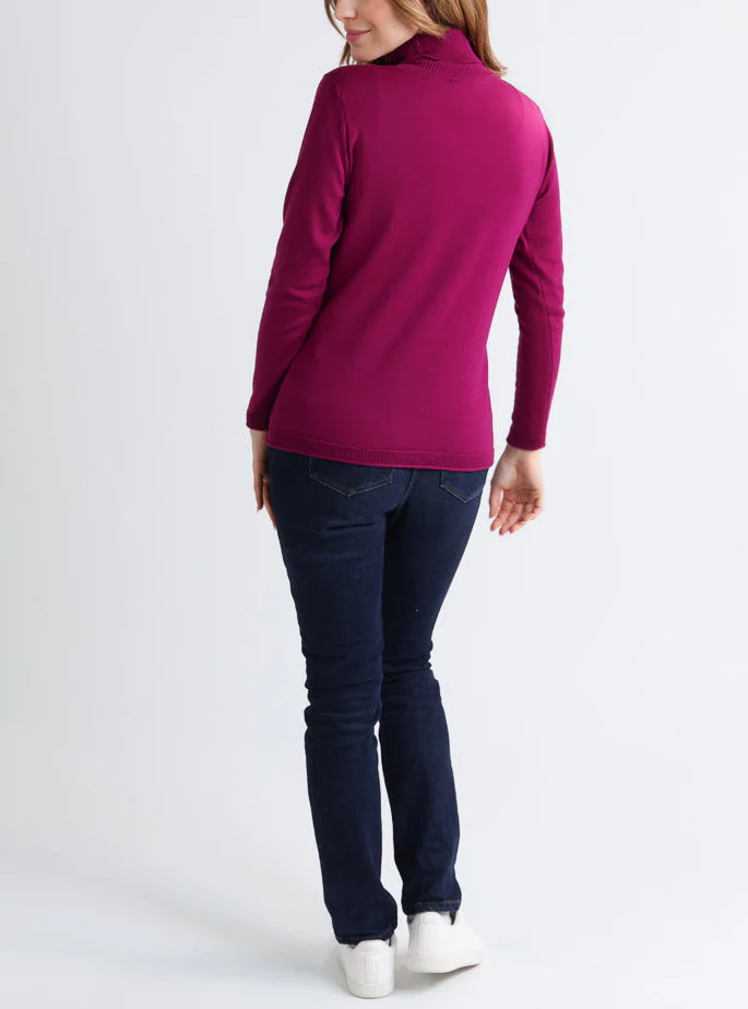 Pull femme col roulé en laine mérinos violet améthyste