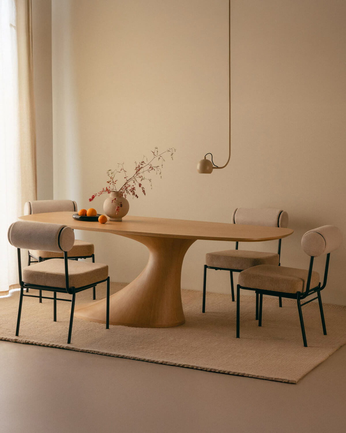 Set Flawas - Elin - Set de Mesa de Comedor Rectangular de Madera (220x100 cm) Flawas y 4 Sillas de Tela Elin