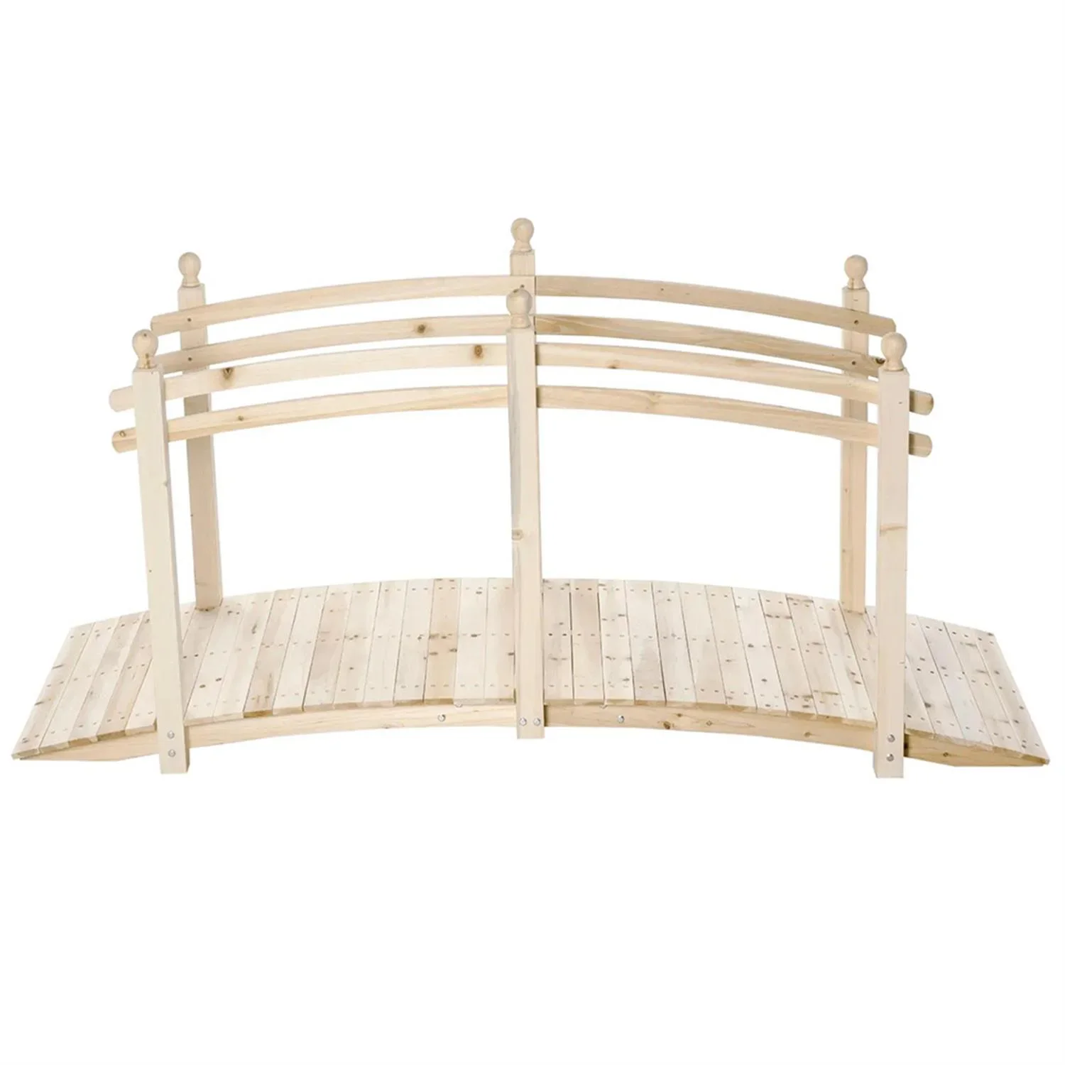 Demi Bonn 7.5 Ft. Wooden Garden Bridge with Safety Side Rails, Arc Footbridge for your Backyard Ponds, Creeks, Streams, Beige