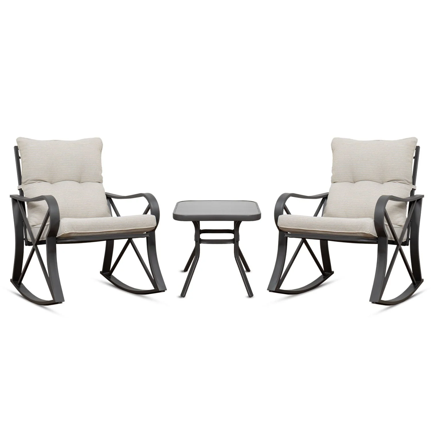 COSIEST 3 Piece Metal Bistro Set with Beige Cushions, Coffee Table Image 4